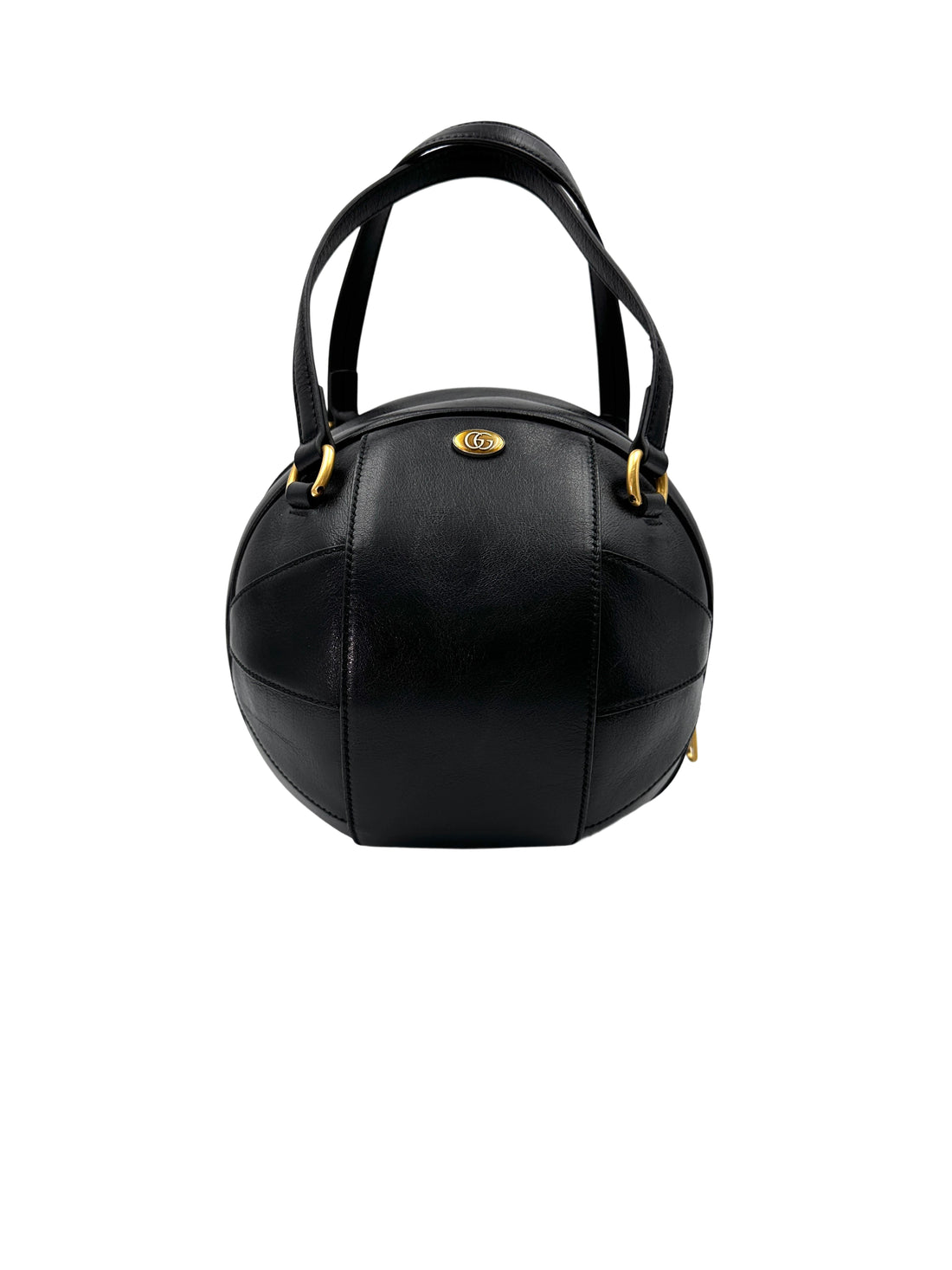 Gucci Tifosa Black Leather Basketball Shape Tote Handle Bag GG897