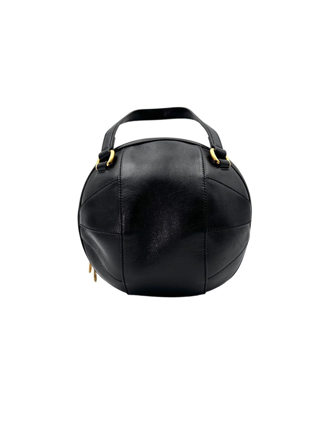 Gucci Tifosa Black Leather Basketball Shape Tote Handle Bag GG897