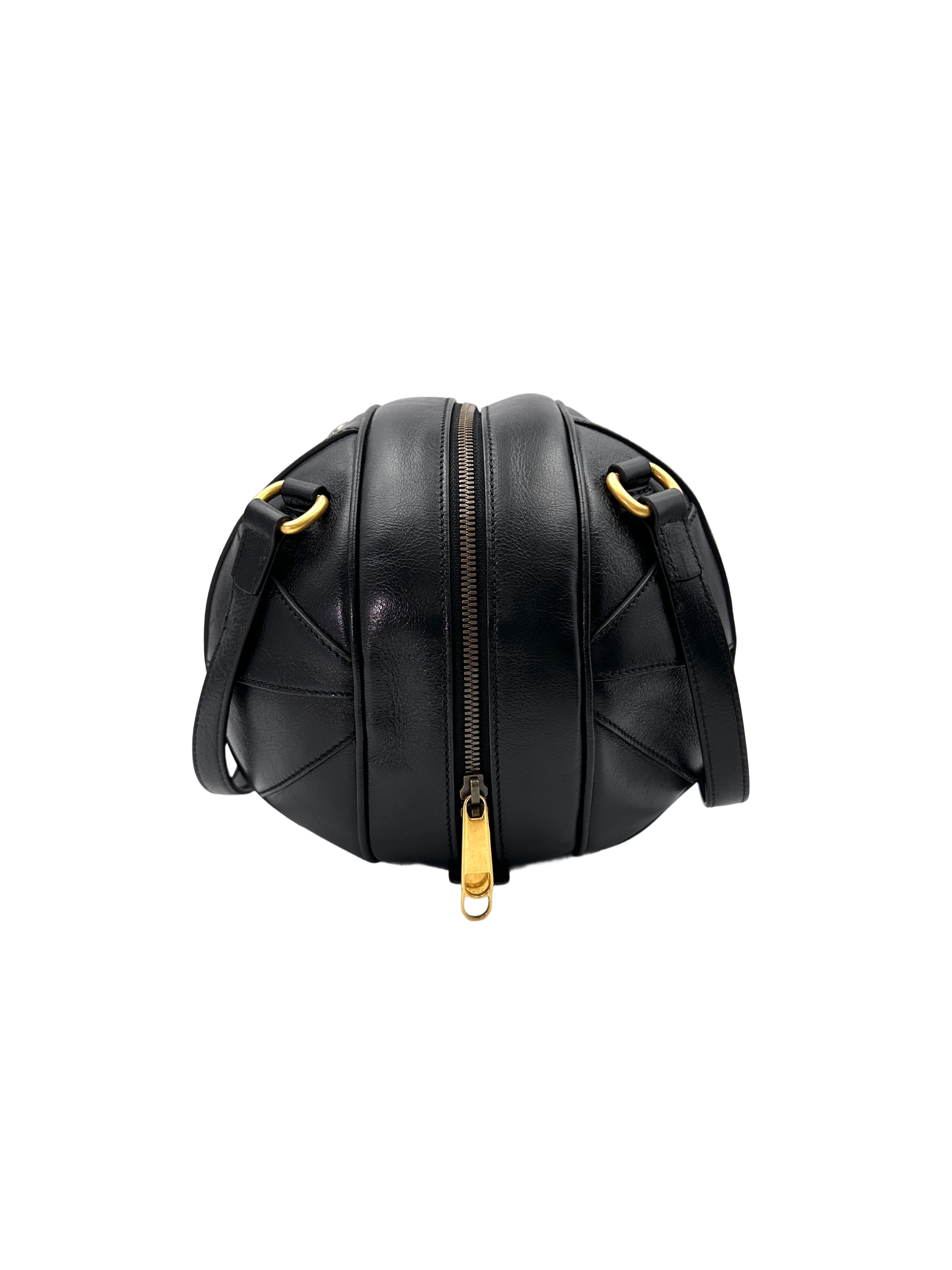 Gucci Tifosa Black Leather Basketball Shape Tote Handle Bag GG897