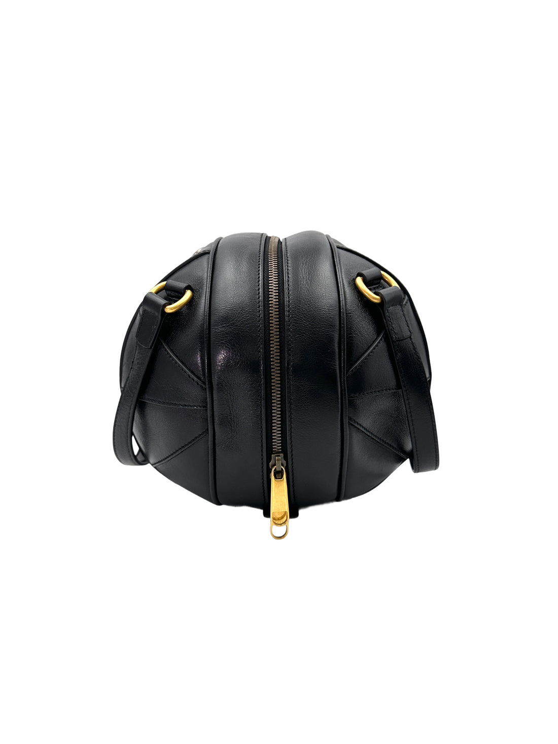 Gucci Tifosa Black Leather Basketball Shape Tote Handle Bag GG897