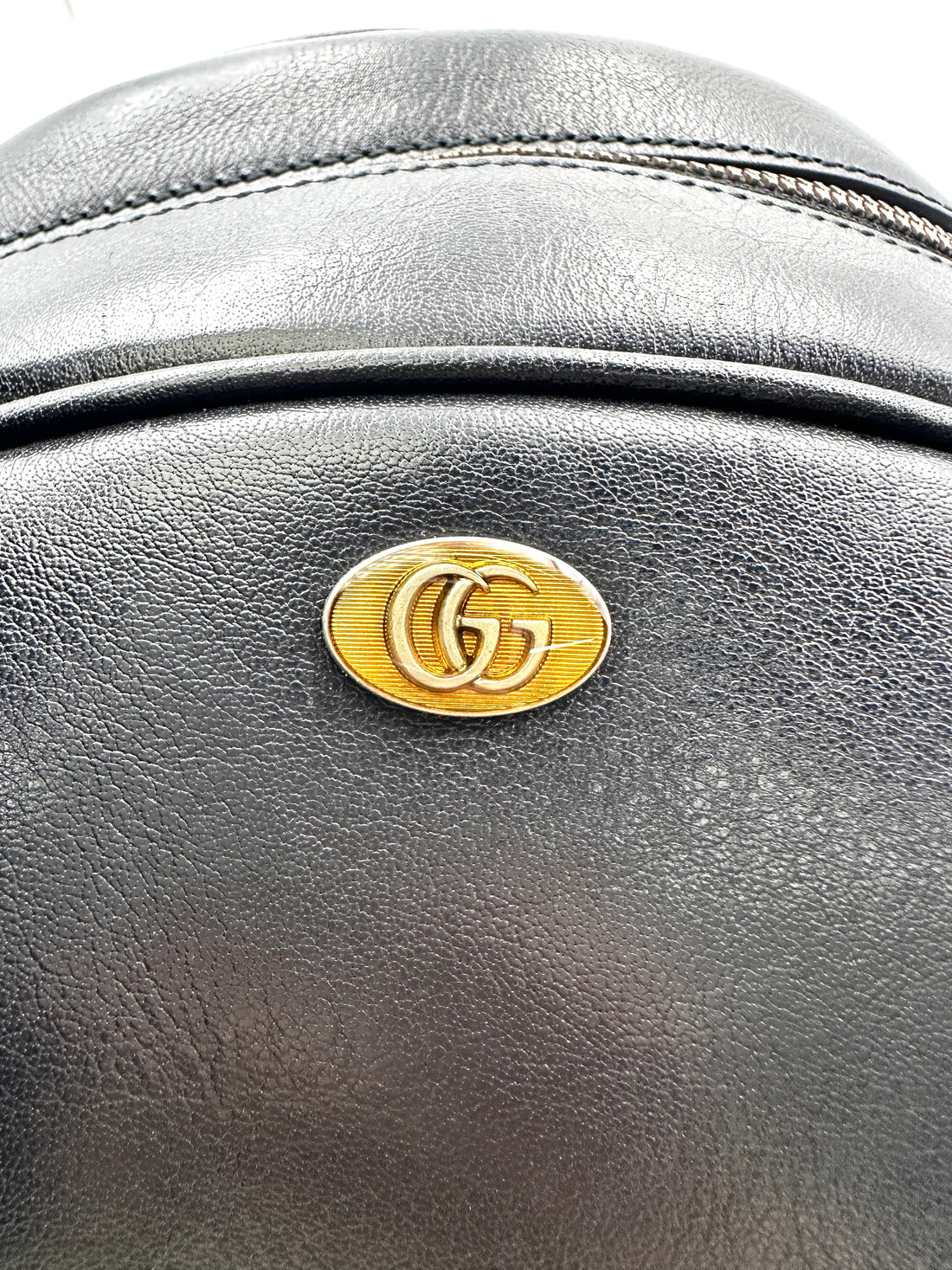 Gucci Tifosa Black Leather Basketball Shape Tote Handle Bag GG897