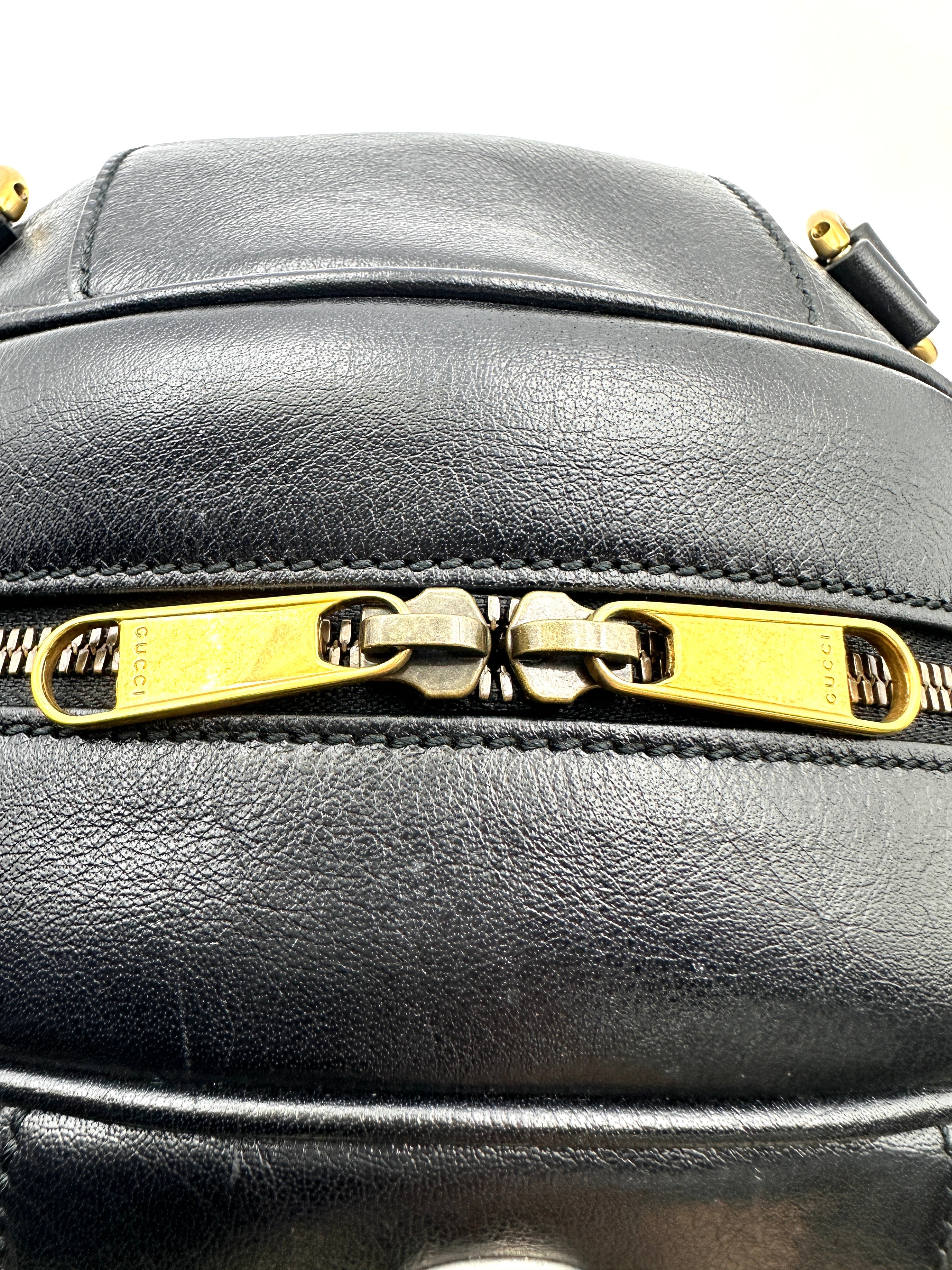 Gucci Tifosa Black Leather Basketball Shape Tote Handle Bag GG897