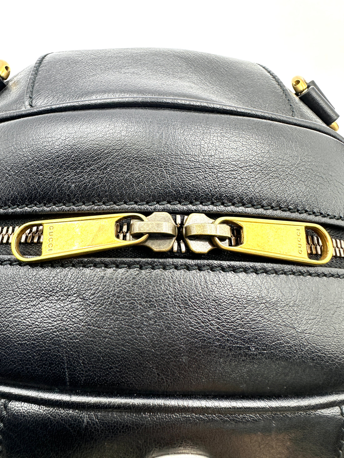 Gucci Tifosa Black Leather Basketball Shape Tote Handle Bag GG897