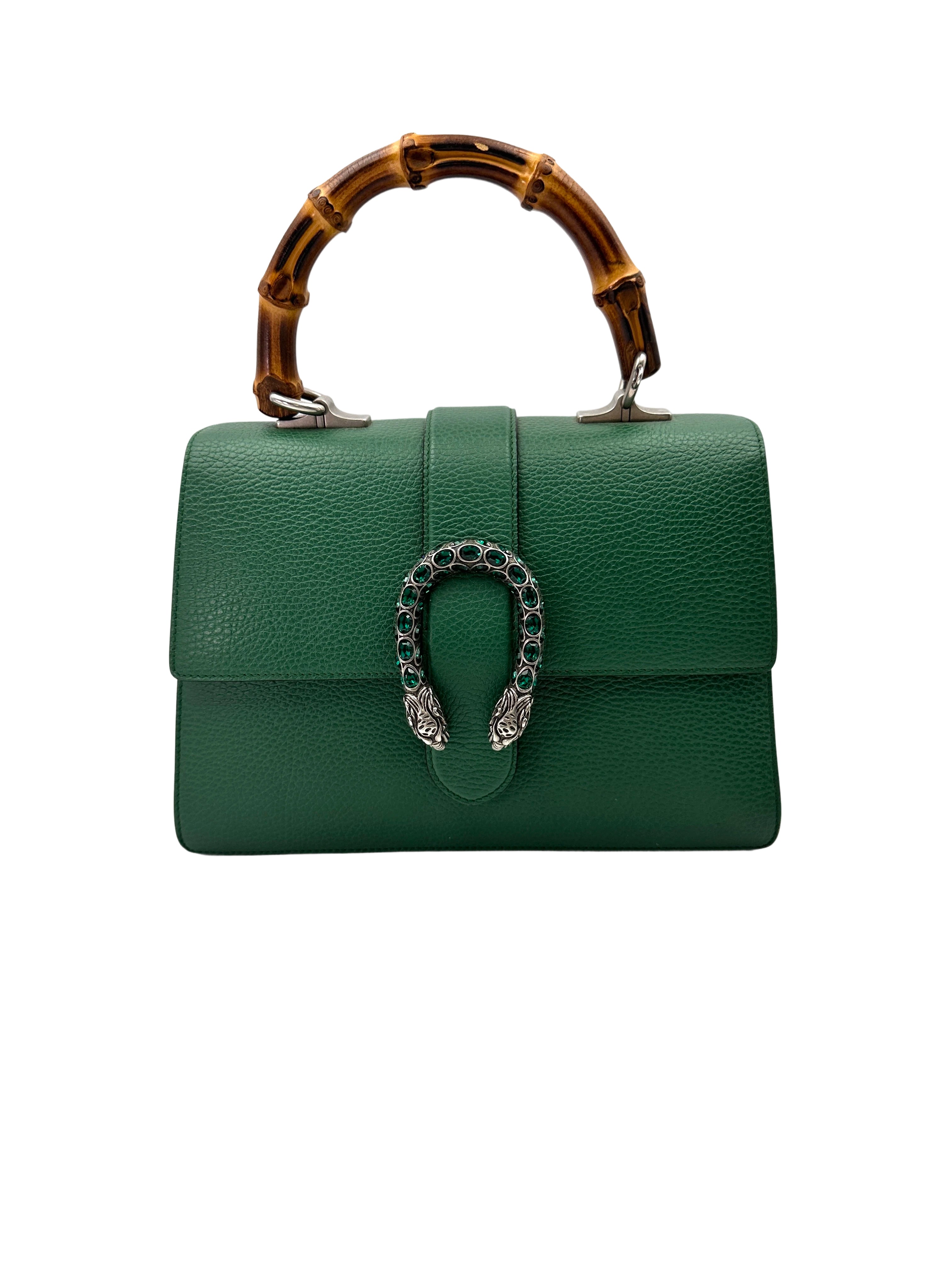 Gucci Dionysus Green Leather Bamboo Top Handle Bag GG900
