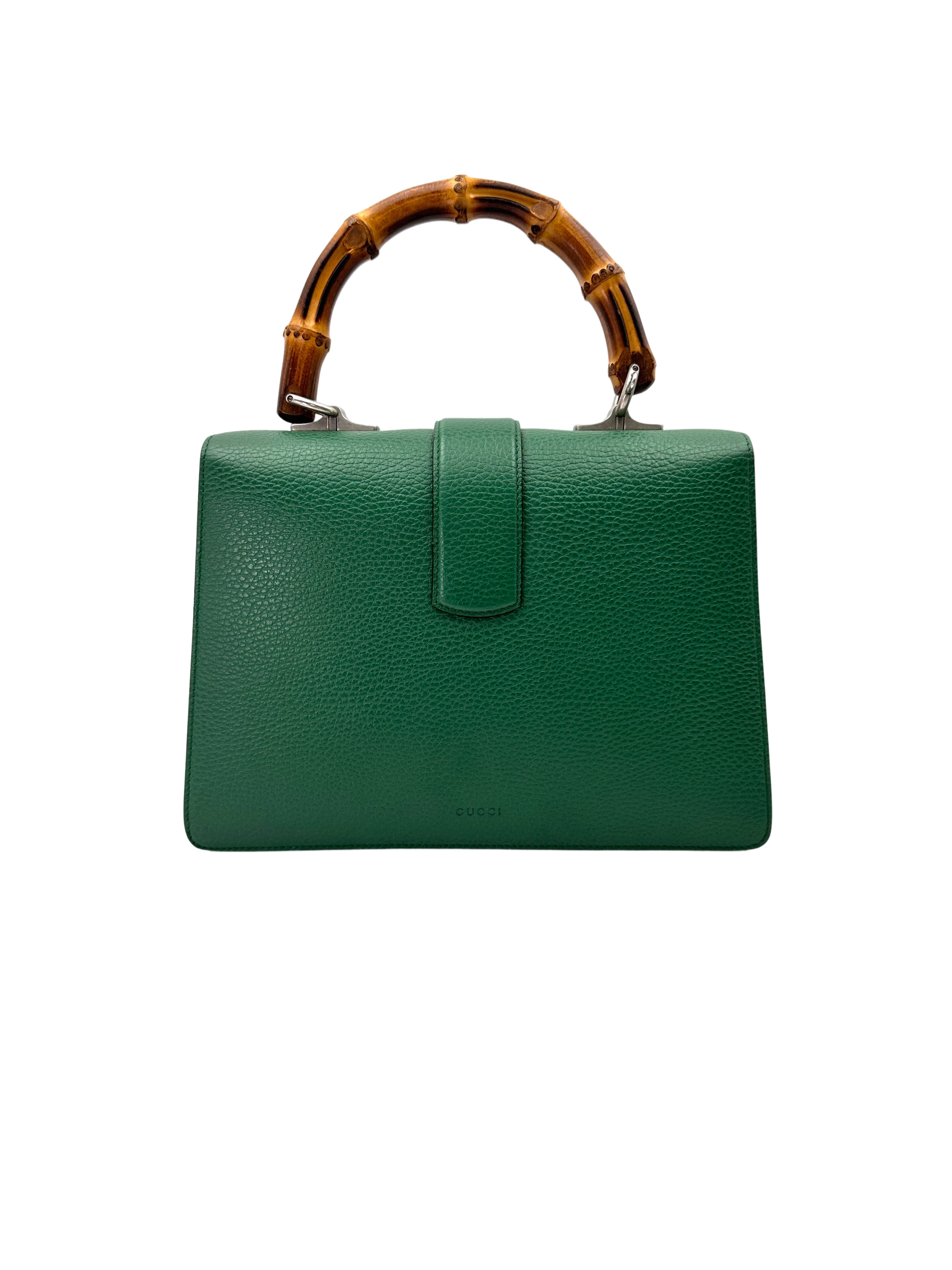 Gucci Dionysus Green Leather Bamboo Top Handle Bag GG900