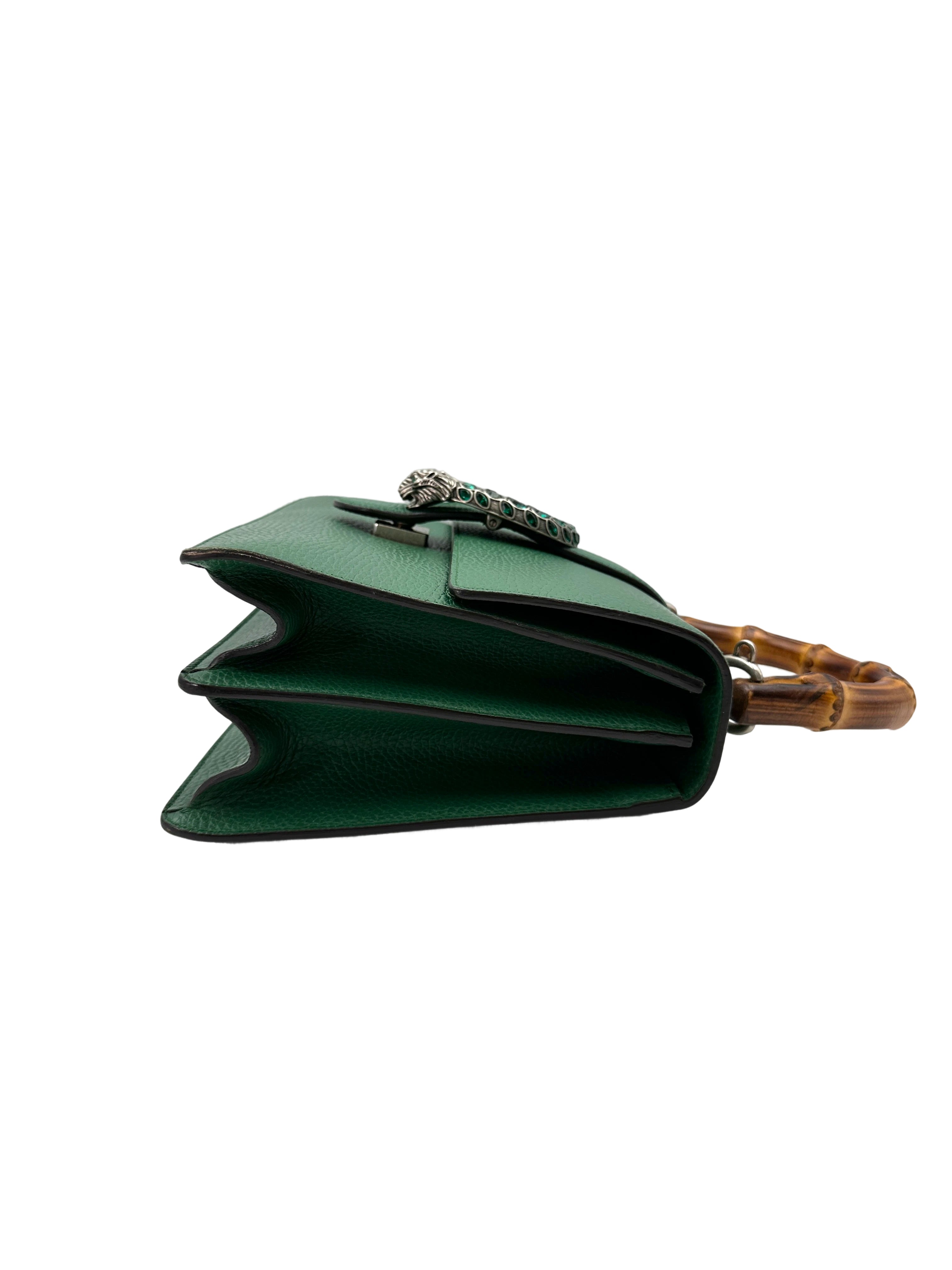 Gucci Dionysus Green Leather Bamboo Top Handle Bag GG900