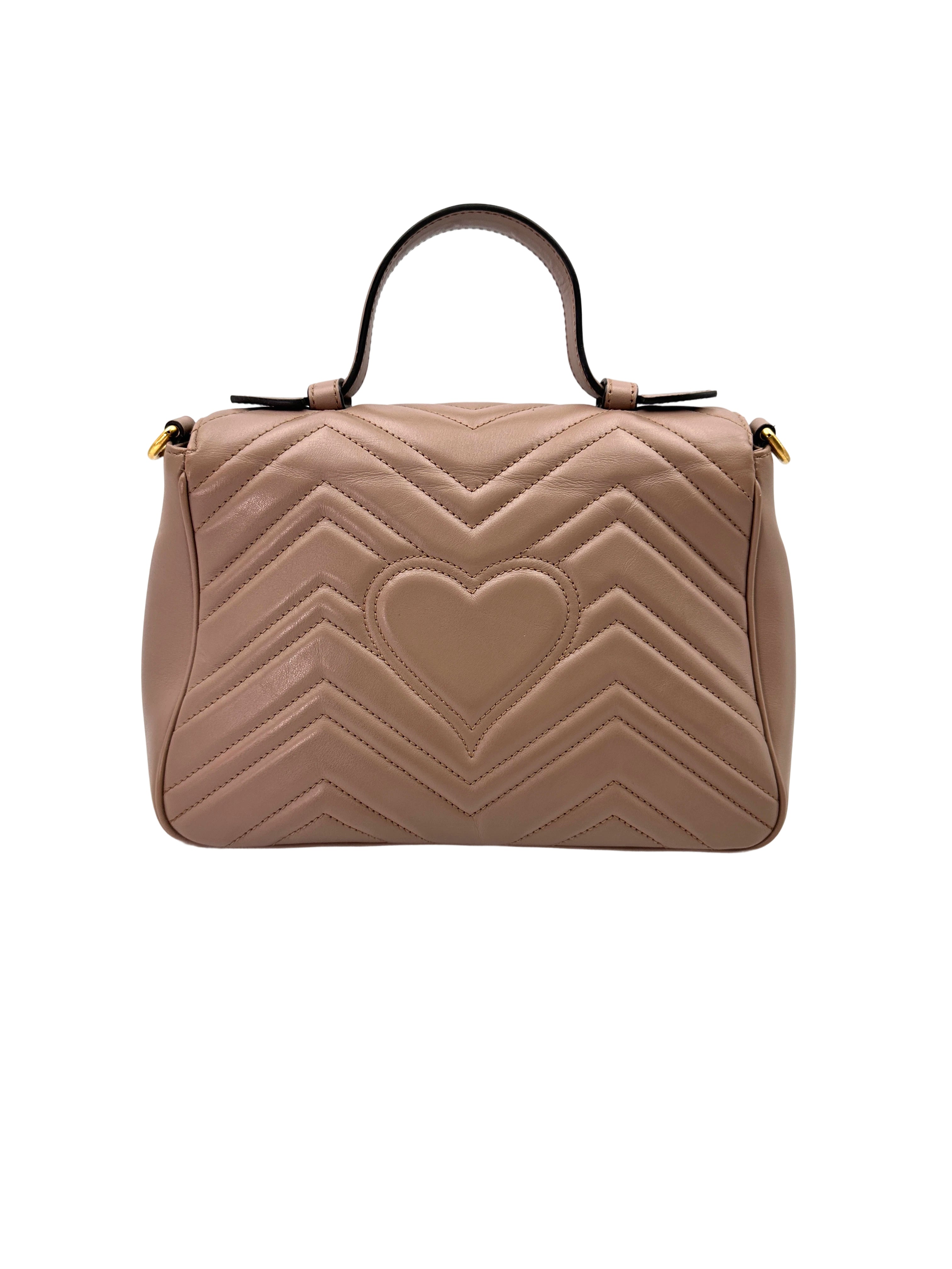 Gucci GG Marmont Beige Chevron Quilted Leather Medium Size Top Handle Bag GG902