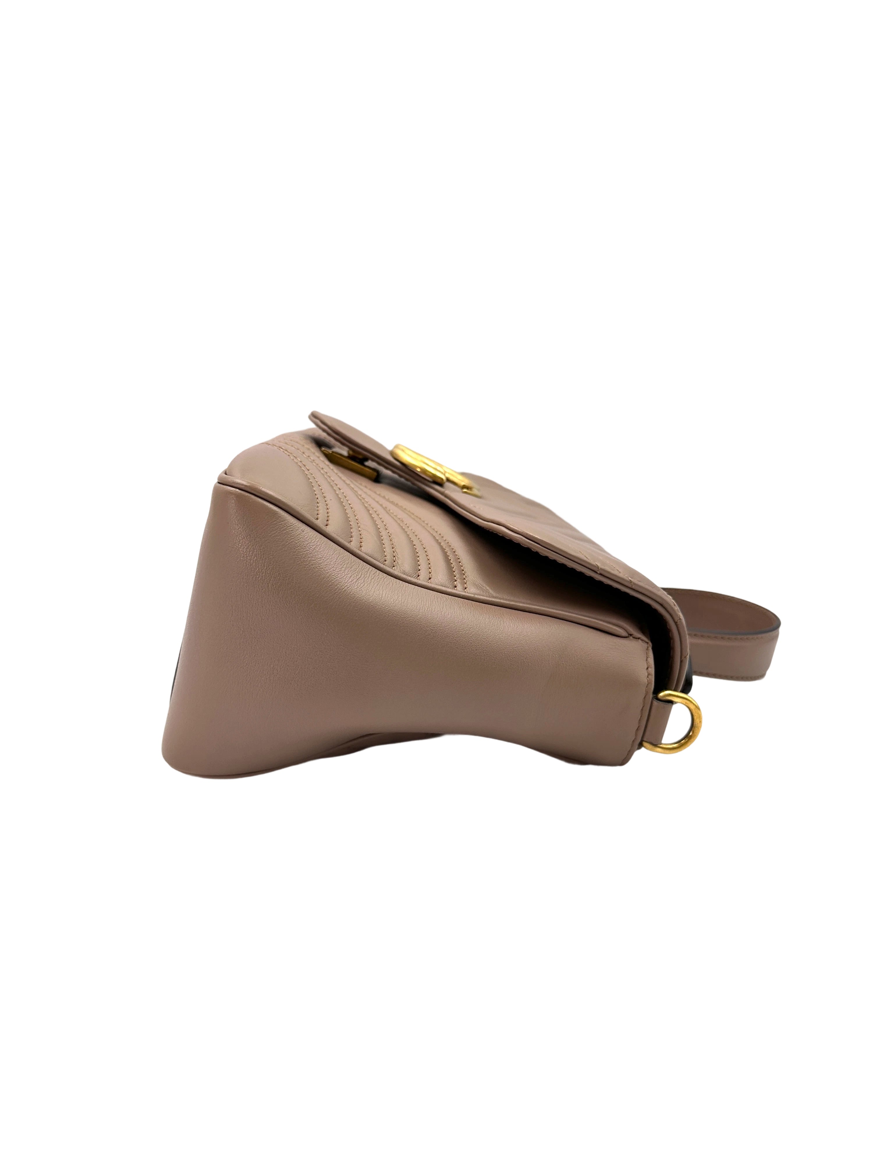 Gucci GG Marmont Beige Chevron Quilted Leather Medium Size Top Handle Bag GG902
