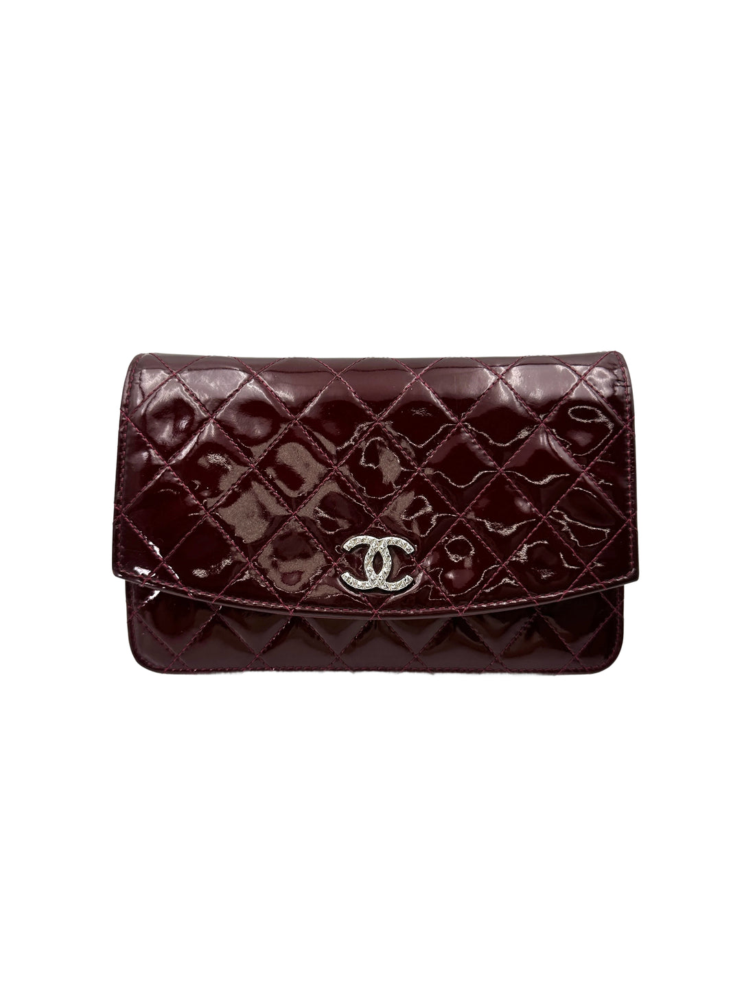 Chanel Burgundy Quilted Patent Leather Wallet On Chain With Crystal Buckle(18***29) CC1869