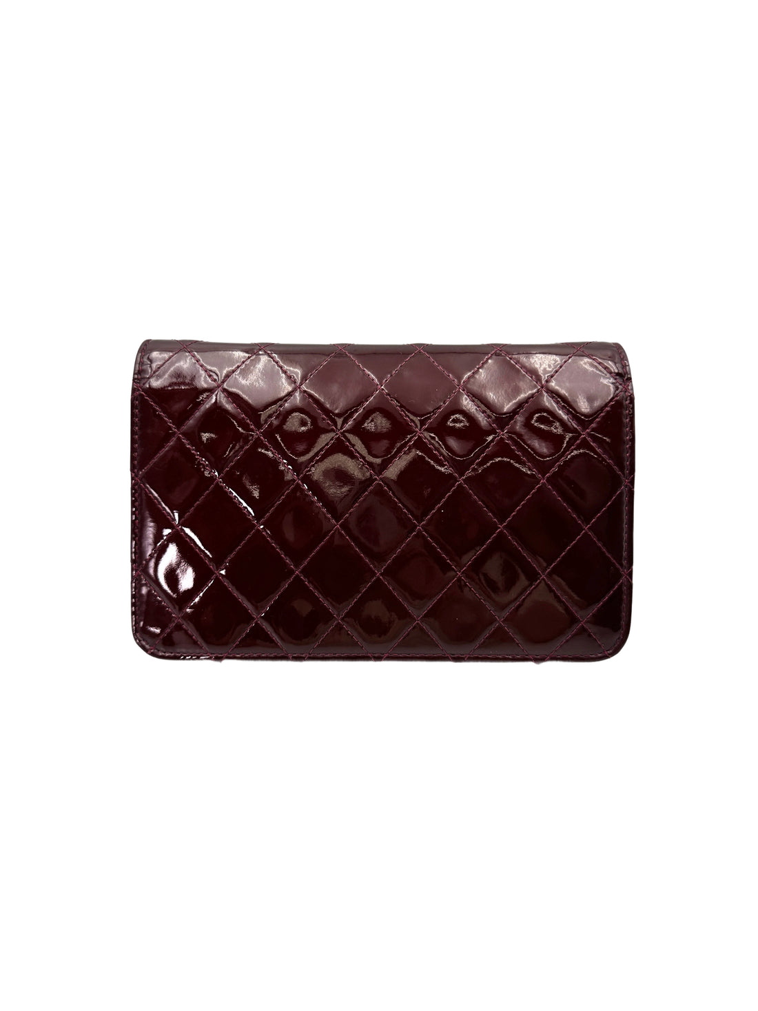 Chanel Burgundy Quilted Patent Leather Wallet On Chain With Crystal Buckle(18***29) CC1869