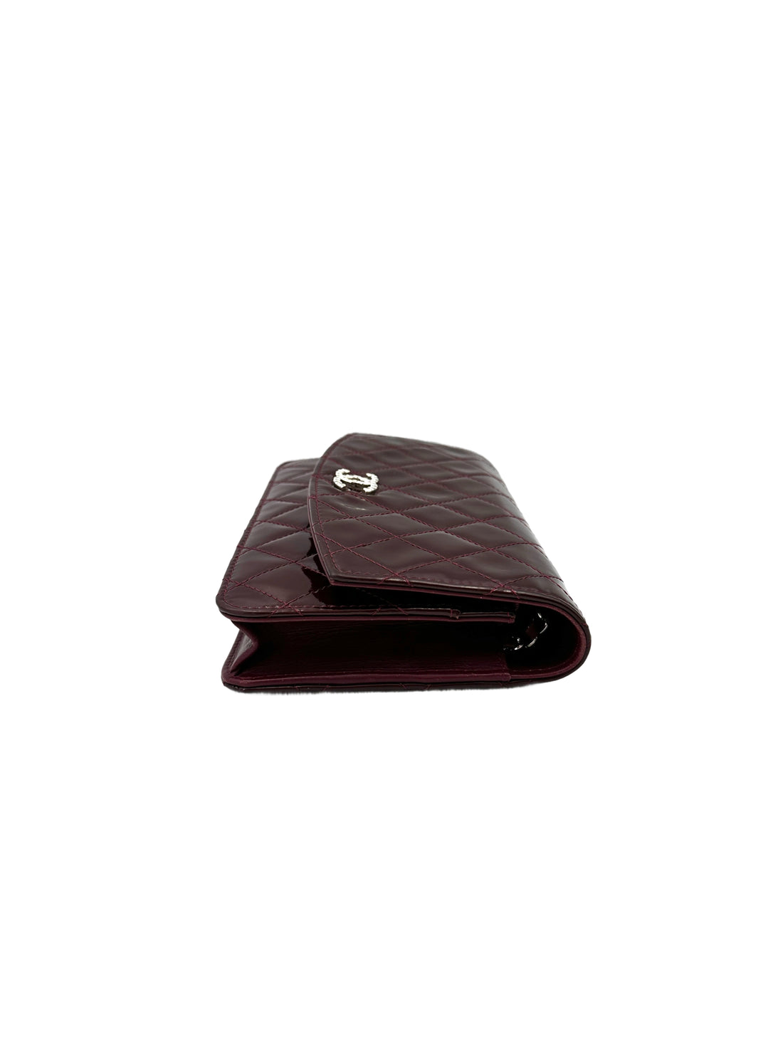 Chanel Burgundy Quilted Patent Leather Wallet On Chain With Crystal Buckle(18***29) CC1869