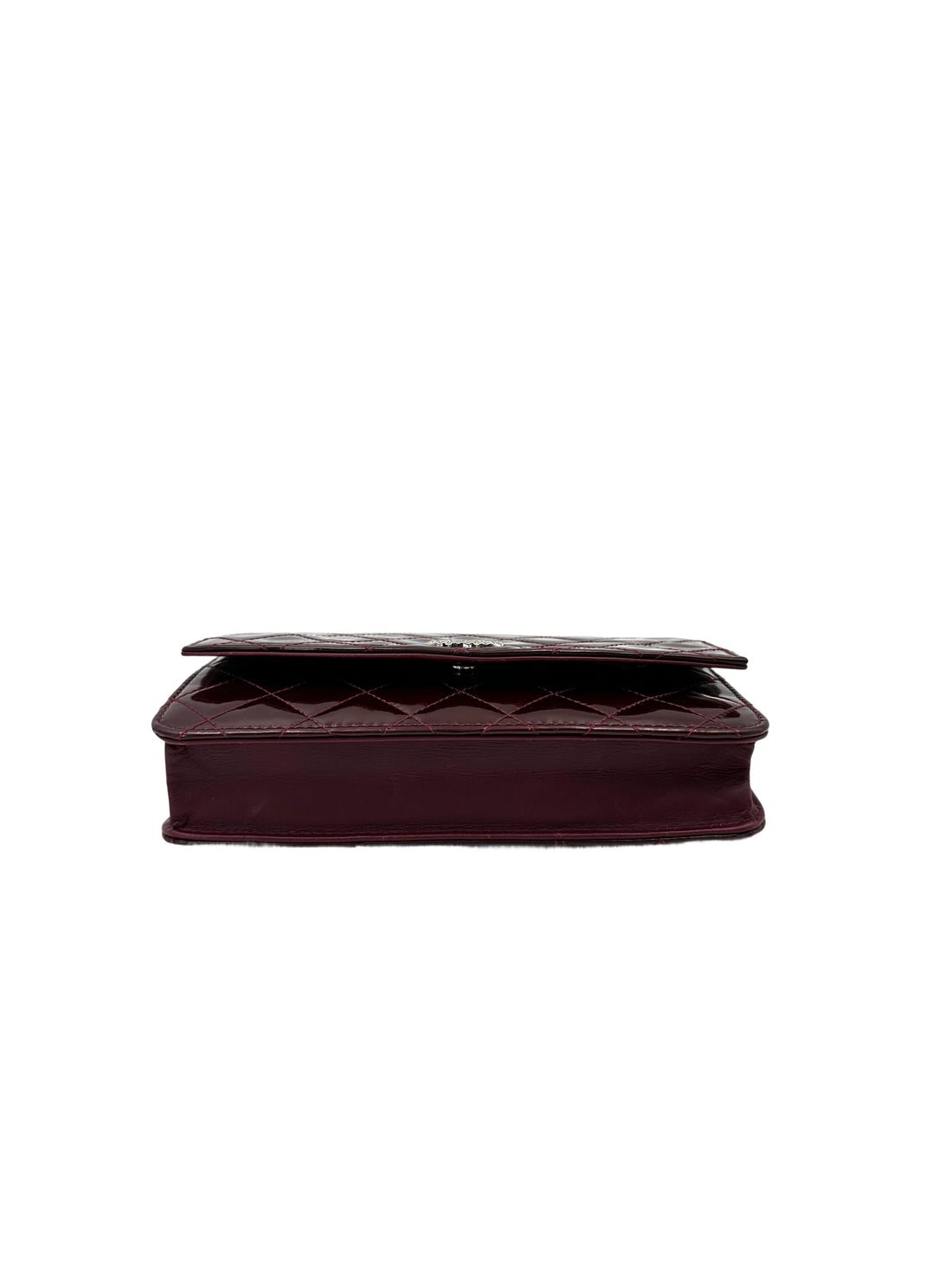 Chanel Burgundy Quilted Patent Leather Wallet On Chain With Crystal Buckle(18***29) CC1869