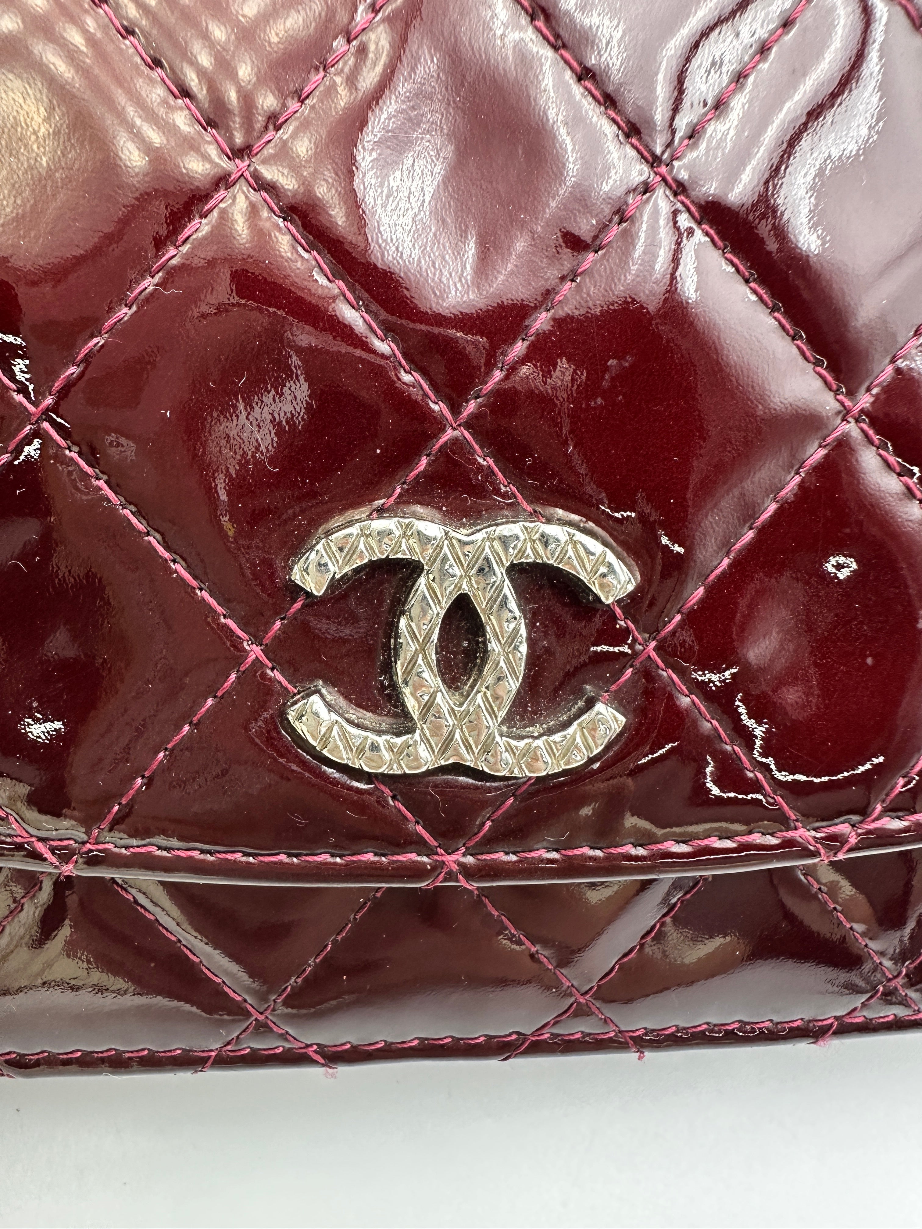Chanel Burgundy Quilted Patent Leather Wallet On Chain With Crystal Buckle(18***29) CC1869