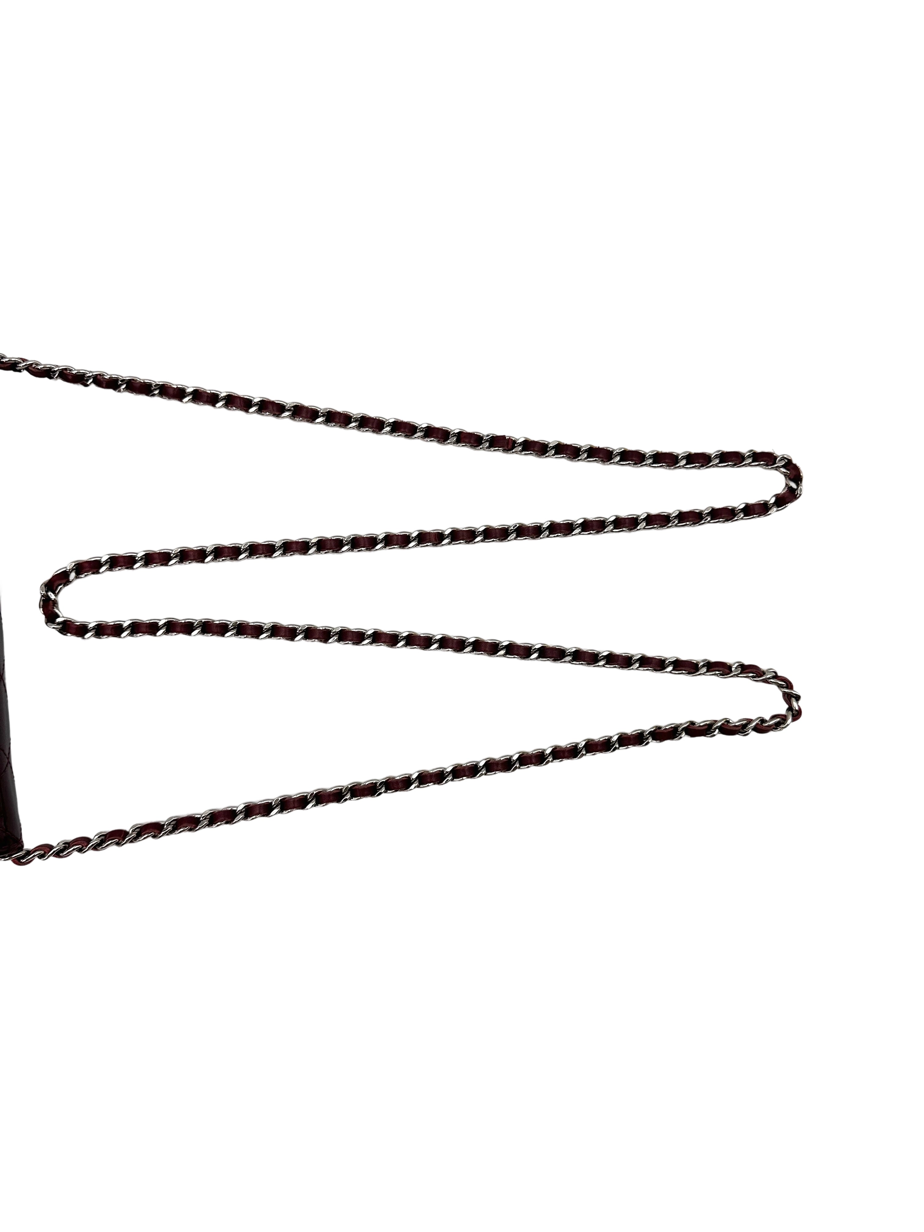 Chanel Burgundy Quilted Patent Leather Wallet On Chain With Crystal Buckle(18***29) CC1869