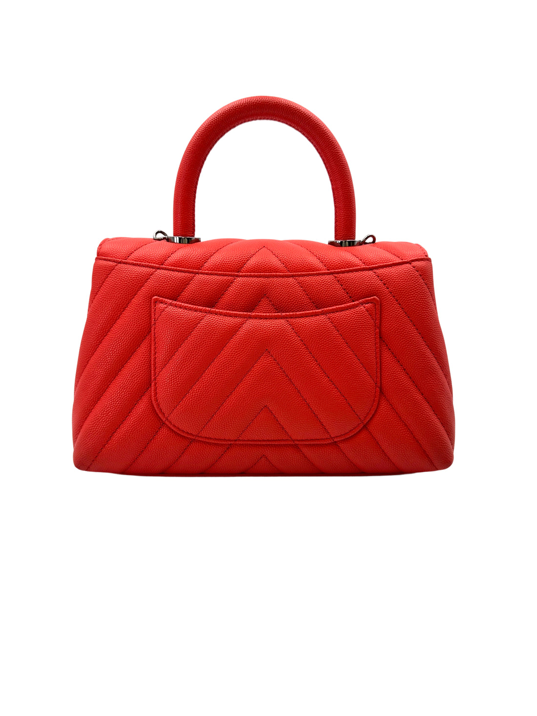 Chanel CoCo Handle Red Chevron Quilted Leather Handle Bag With Silver Buckle(28***40) IRIS203