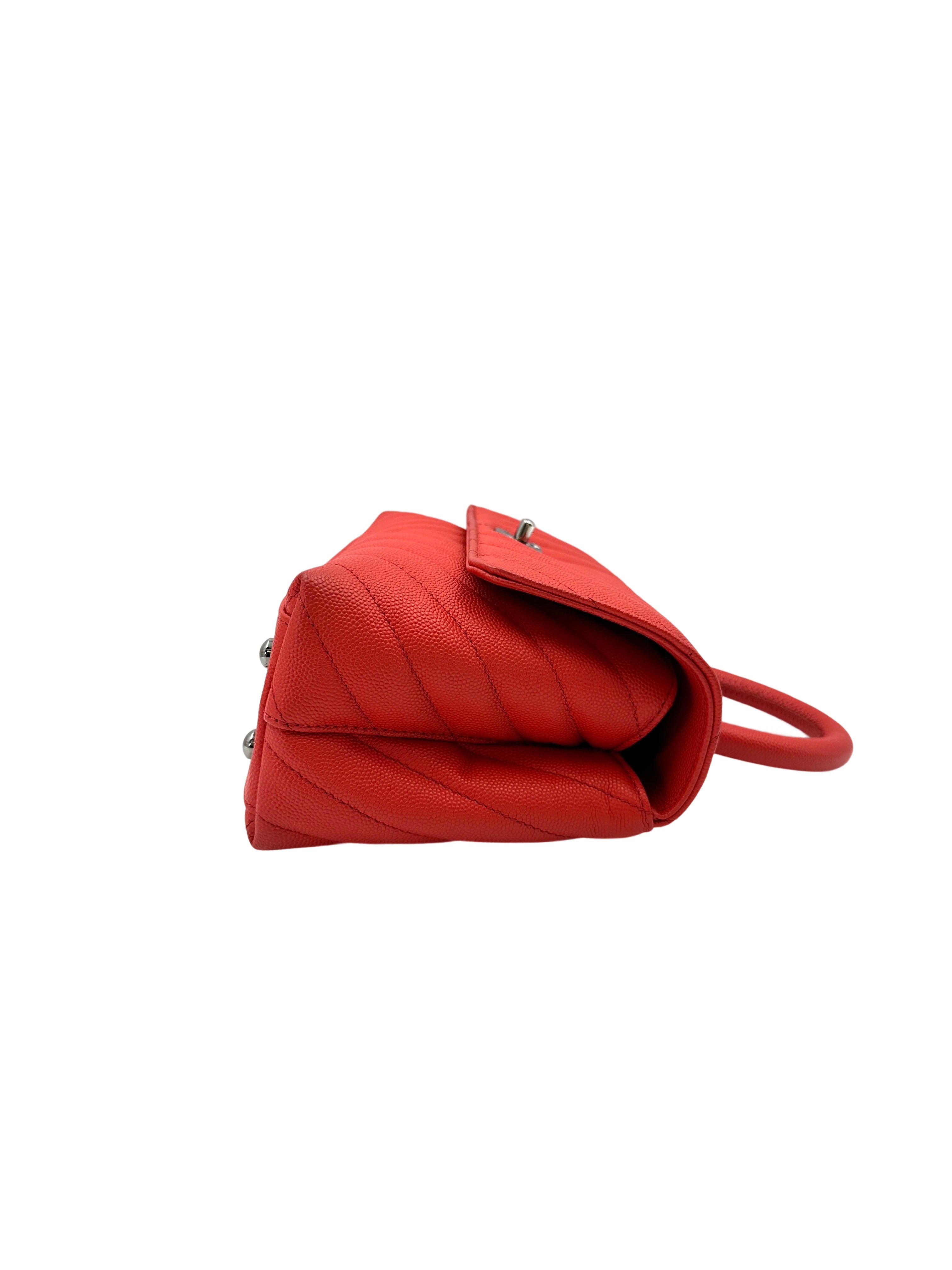 Chanel CoCo Handle Red Chevron Quilted Leather Handle Bag With Silver Buckle(28***40) IRIS203