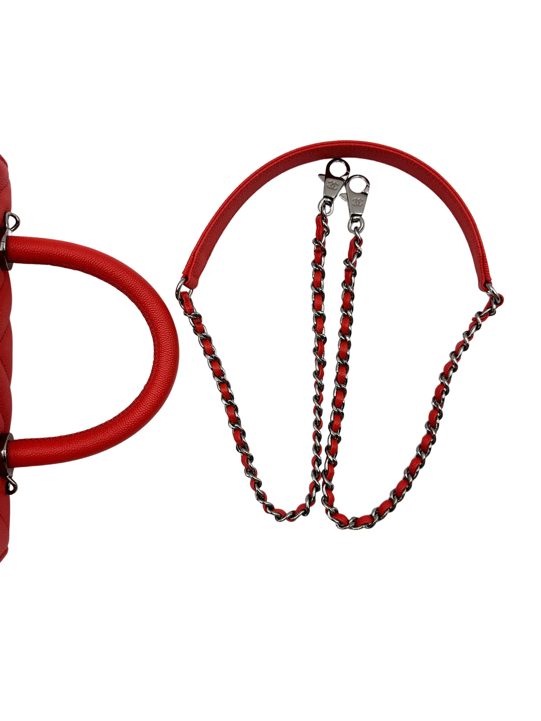 Chanel CoCo Handle Red Chevron Quilted Leather Handle Bag With Silver Buckle(28***40) IRIS203