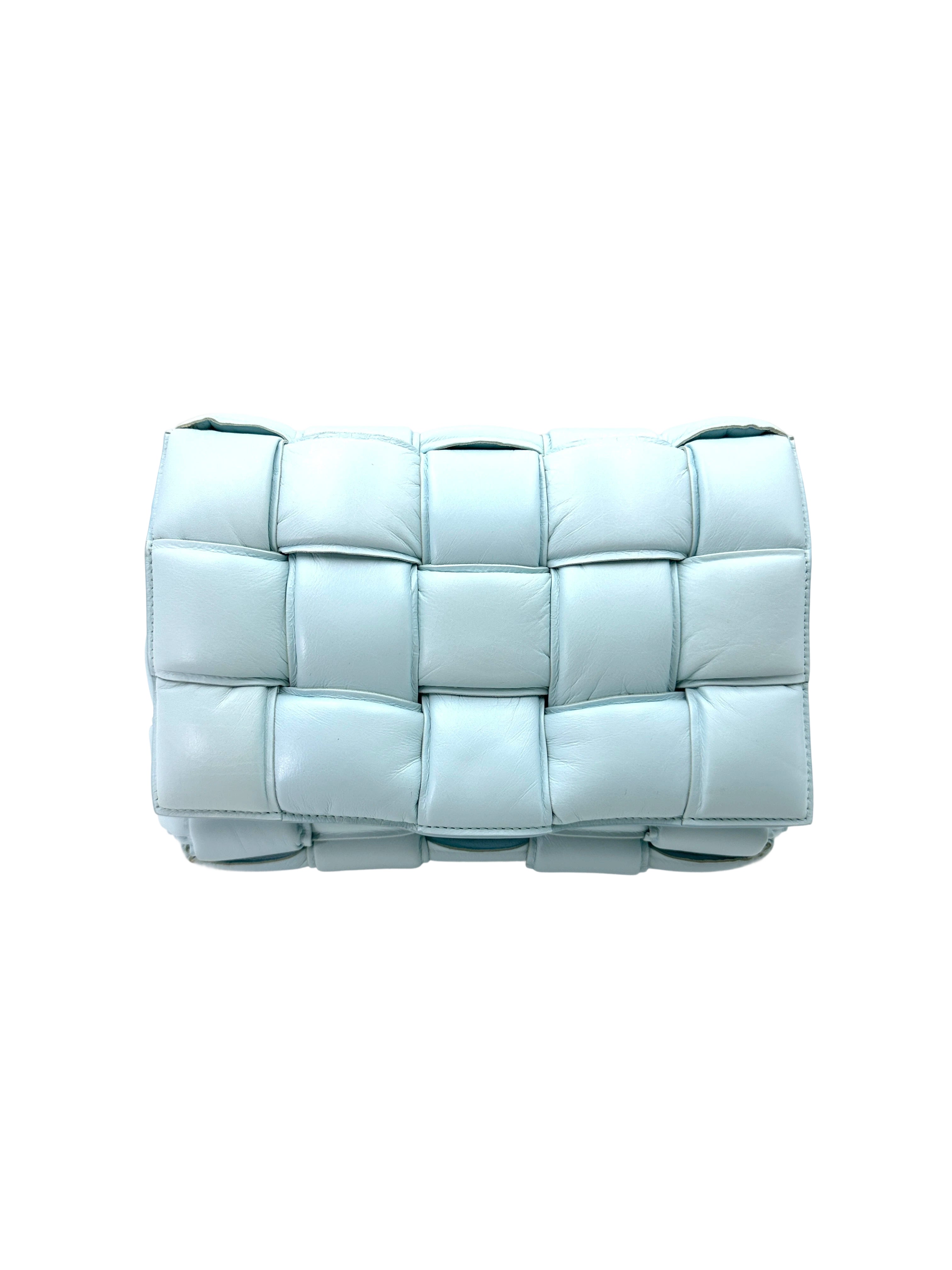 Bottega Veneta Padded Cassette Light Blue Leather Shoulder Bag BV128