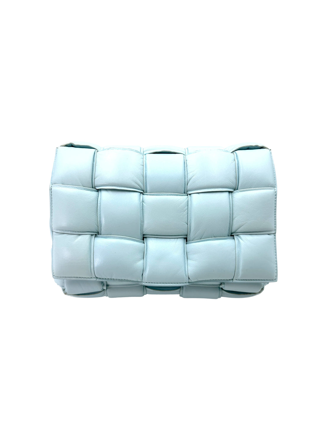Bottega Veneta Padded Cassette Light Blue Leather Shoulder Bag BV128