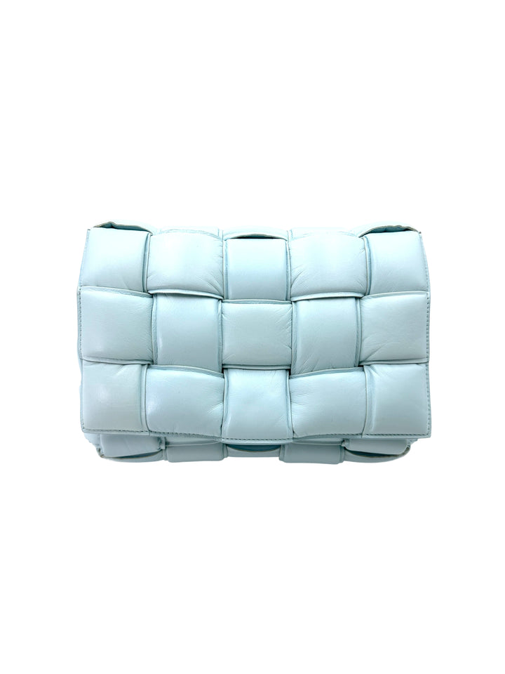 Bottega Veneta Padded Cassette Light Blue Leather Shoulder Bag BV128