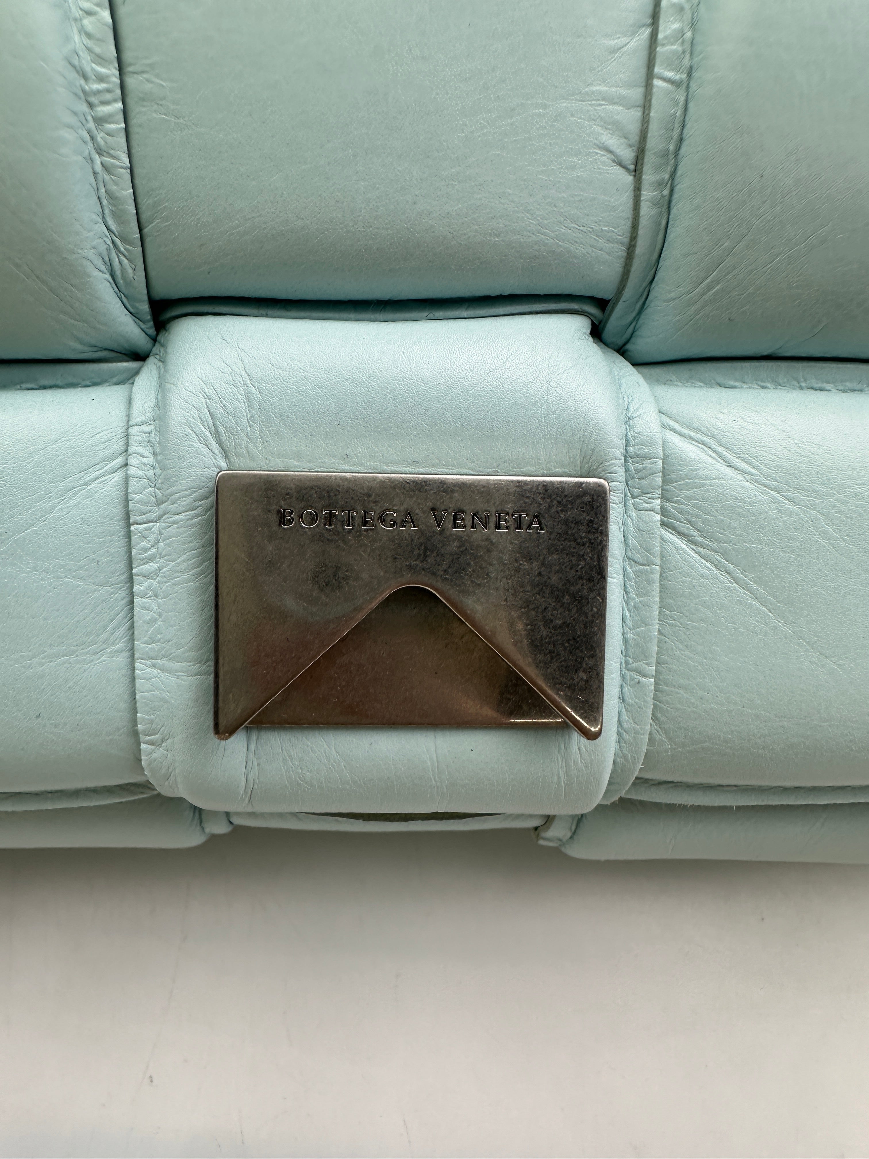 Bottega Veneta Padded Cassette Light Blue Leather Shoulder Bag BV128