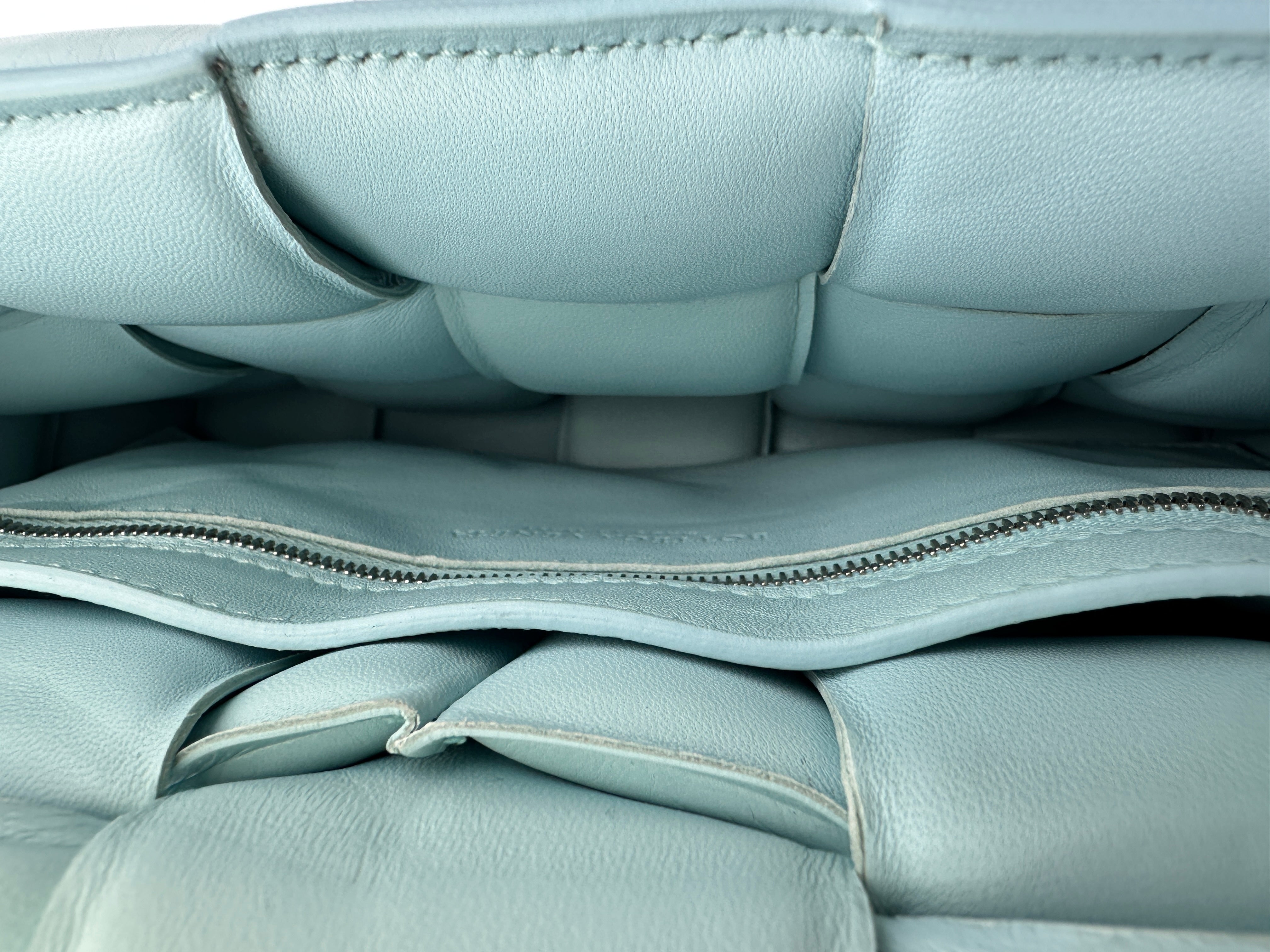 Bottega Veneta Padded Cassette Light Blue Leather Shoulder Bag BV128