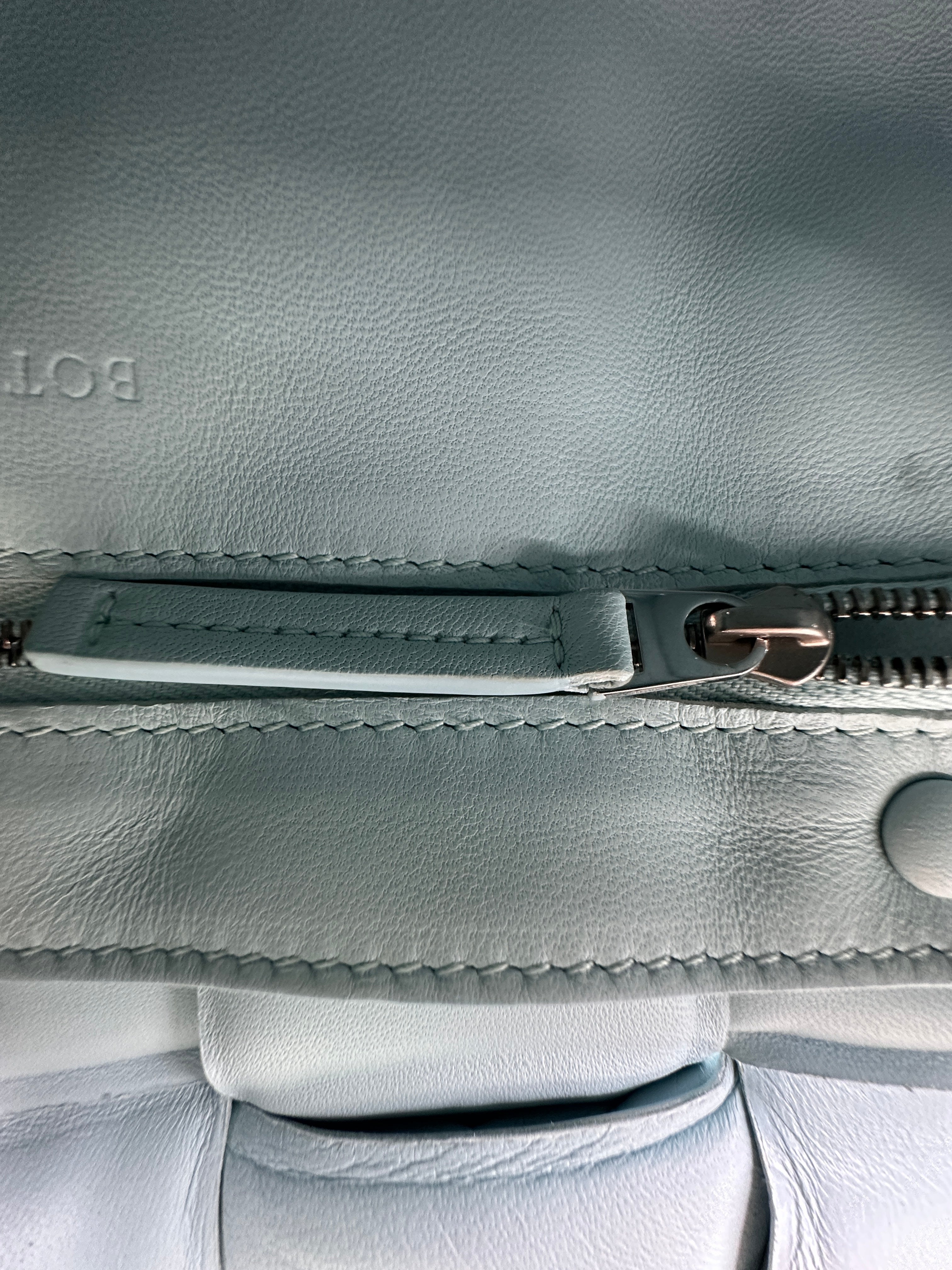 Bottega Veneta Padded Cassette Light Blue Leather Shoulder Bag BV128