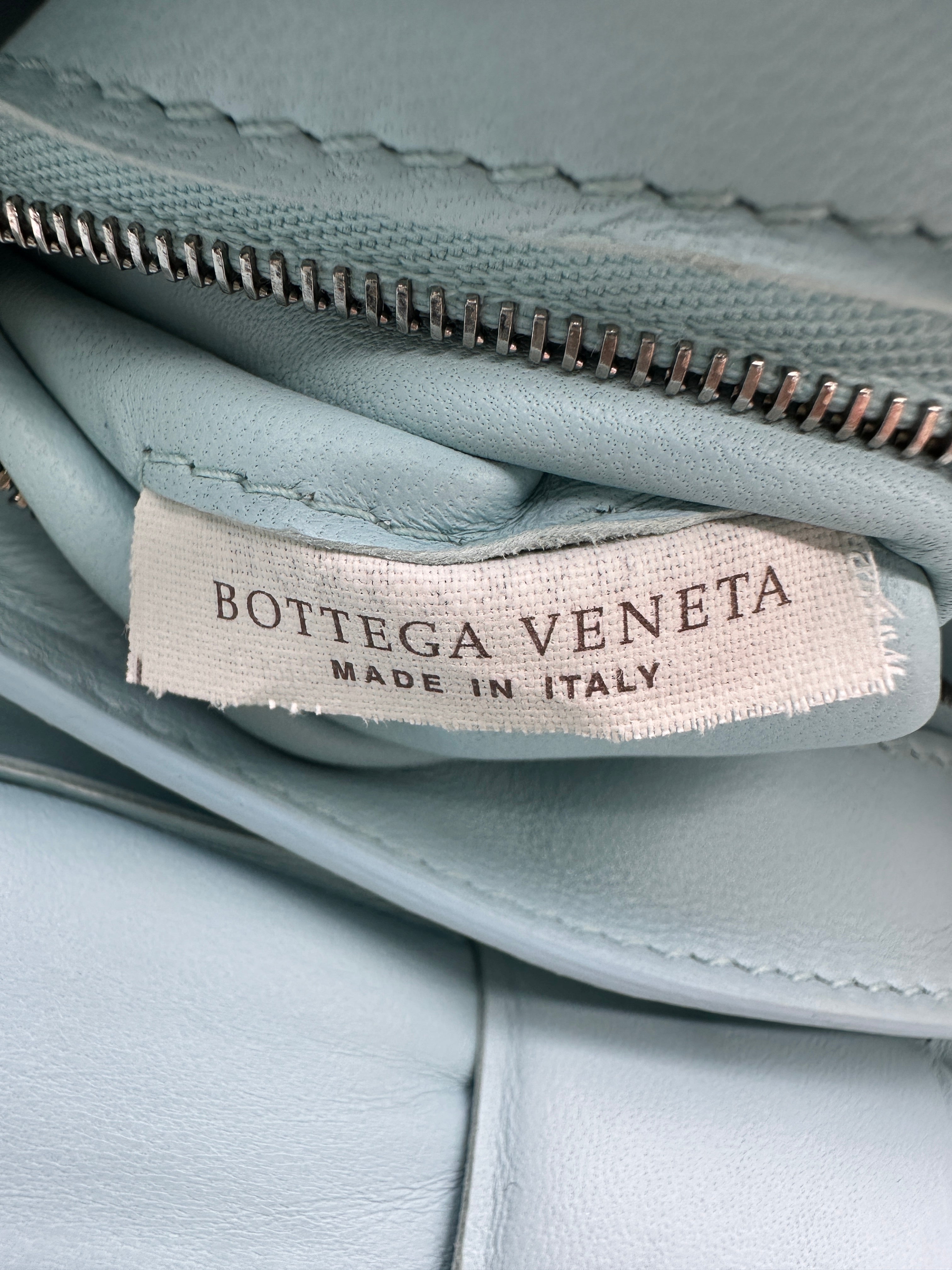 Bottega Veneta Padded Cassette Light Blue Leather Shoulder Bag BV128