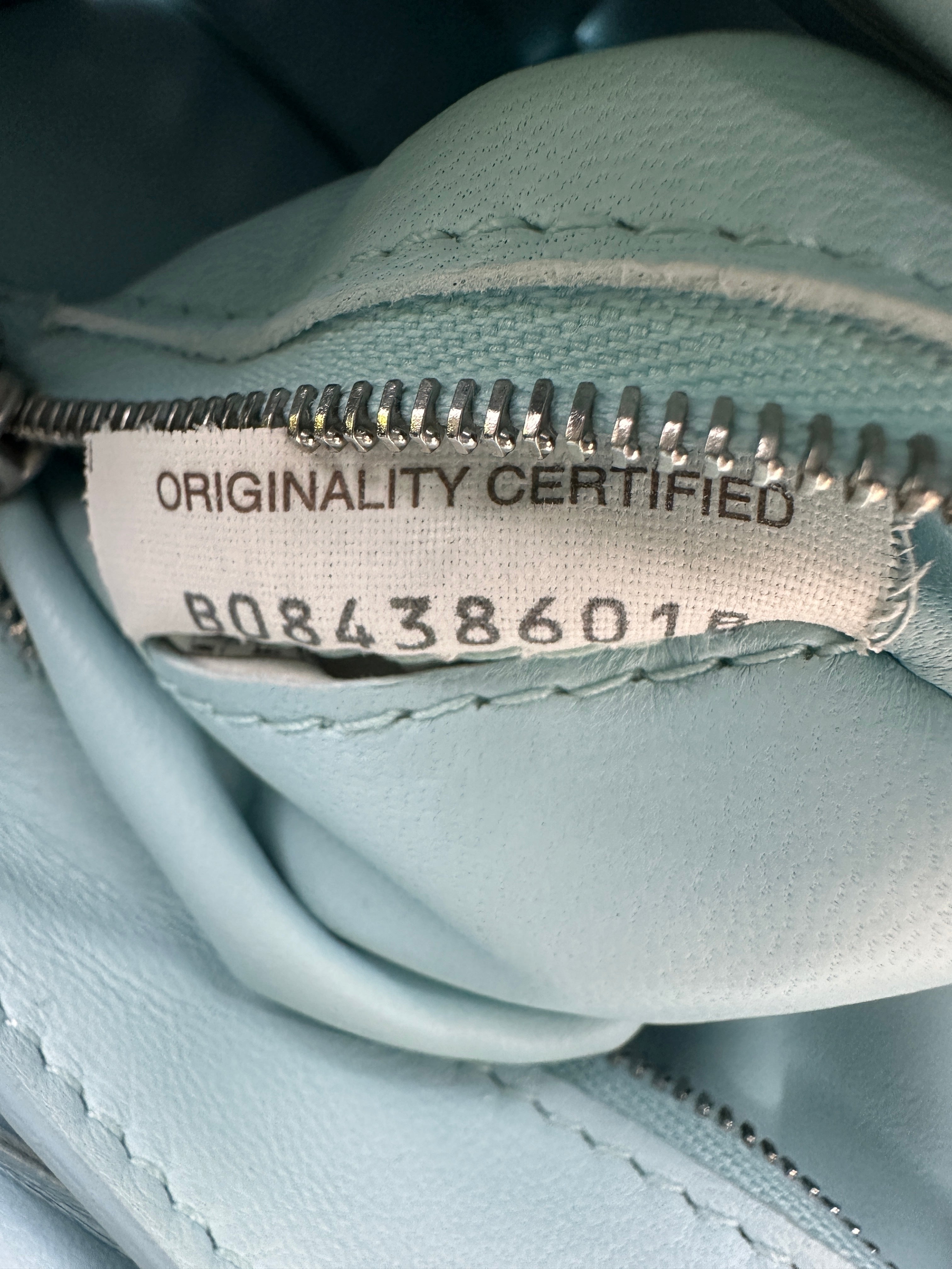 Bottega Veneta Padded Cassette Light Blue Leather Shoulder Bag BV128