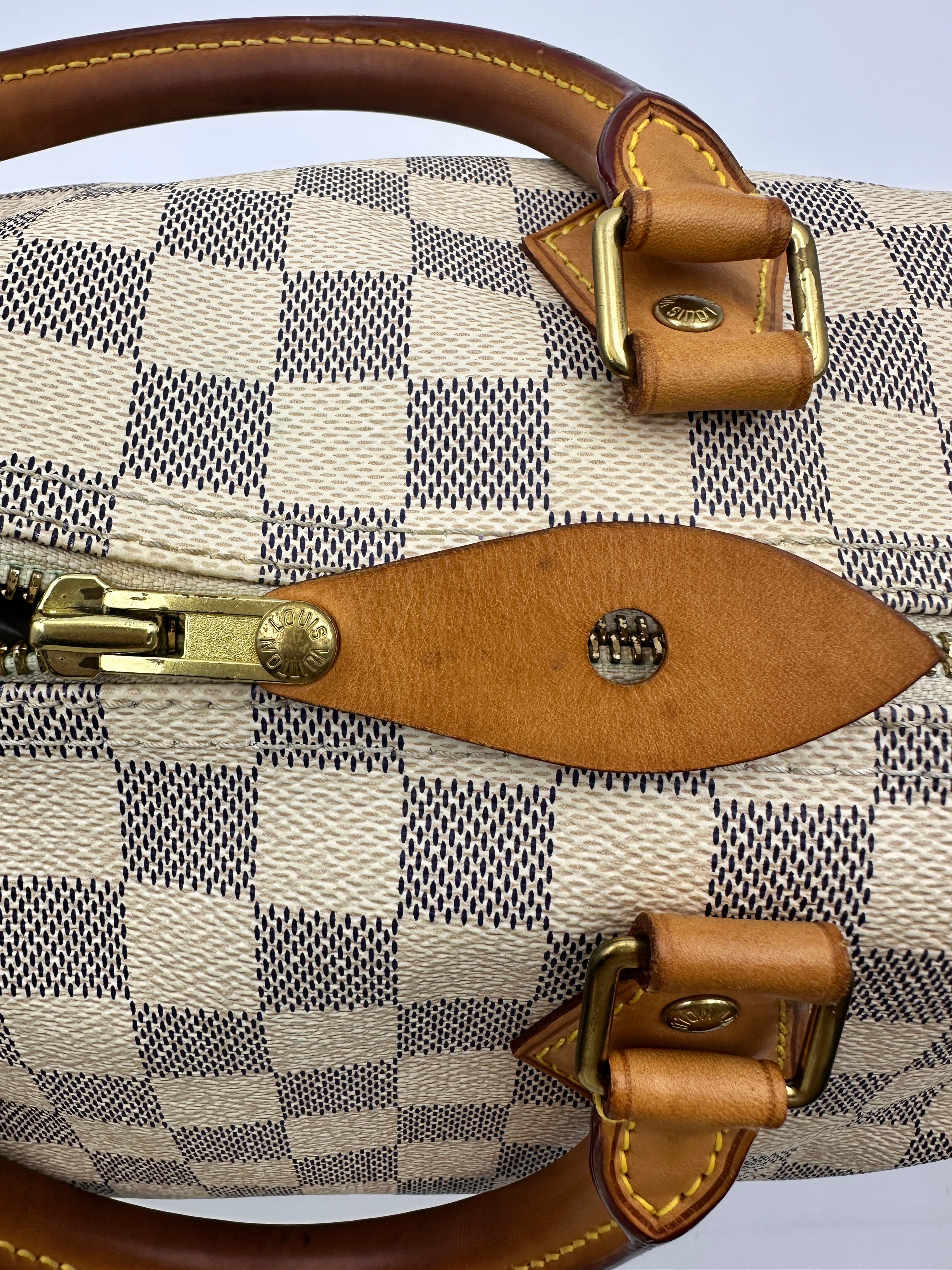 Louis Vuitton Speedy35 Damier Azur White Checkered Handle Bag LV2558