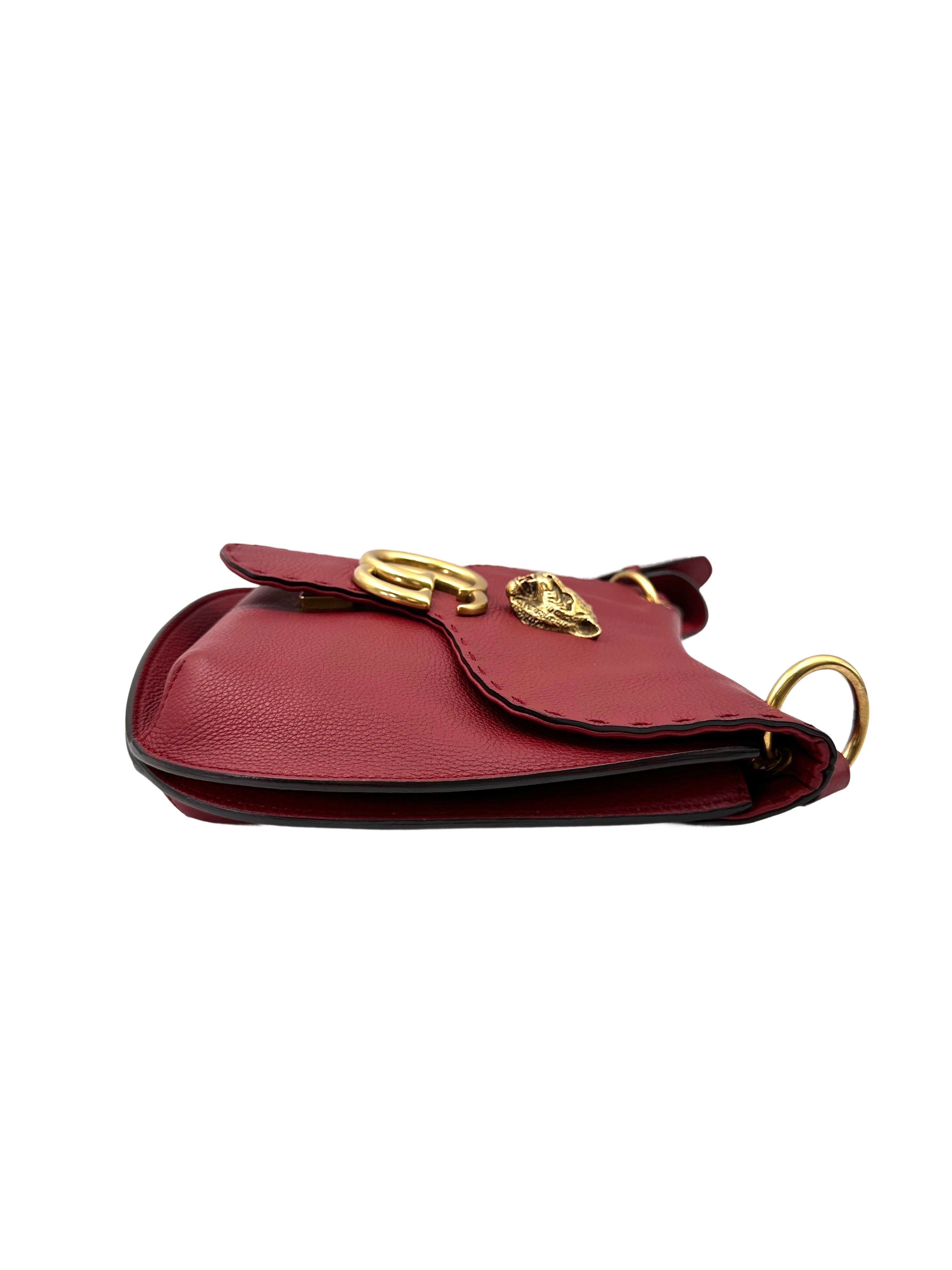 Gucci GG Marmont Animalier Tiger Handle Red Leather Shoulder Bag GG903