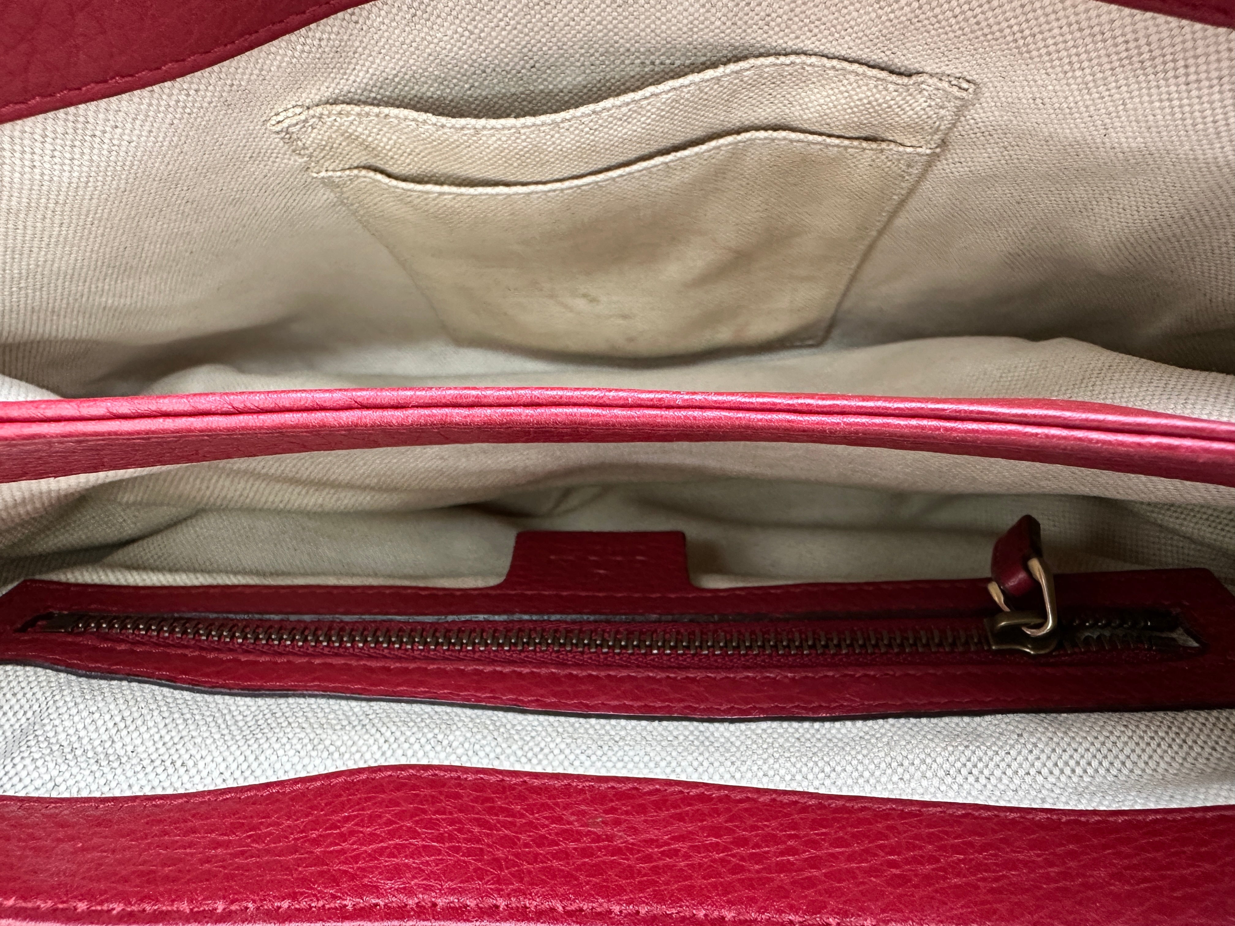 Gucci GG Marmont Animalier Tiger Handle Red Leather Shoulder Bag GG903