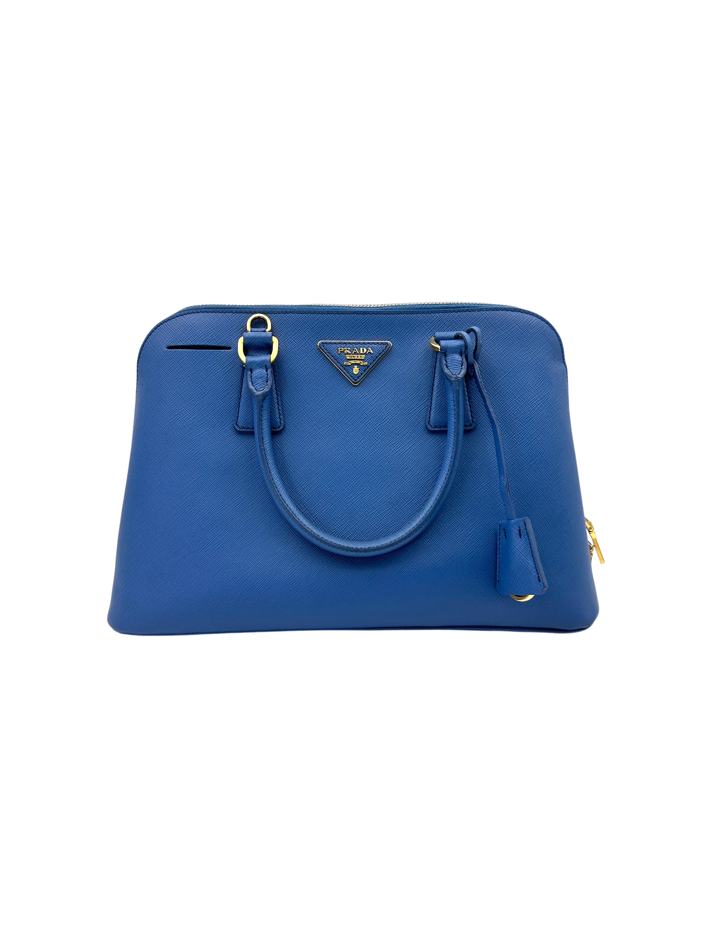 Prada Promenade Blue Saffiano Lux Small Size Handle Bag PR299