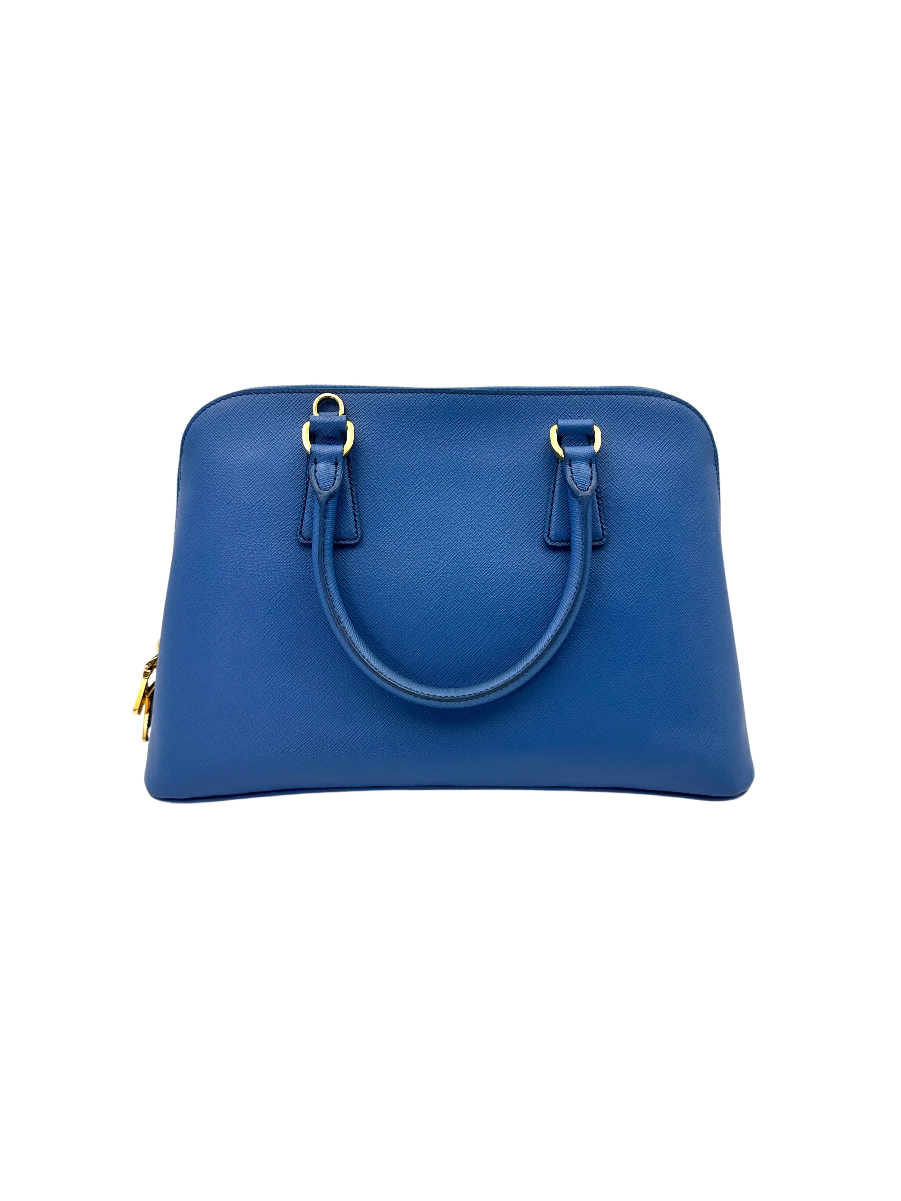 Prada Promenade Blue Saffiano Lux Small Size Handle Bag PR299