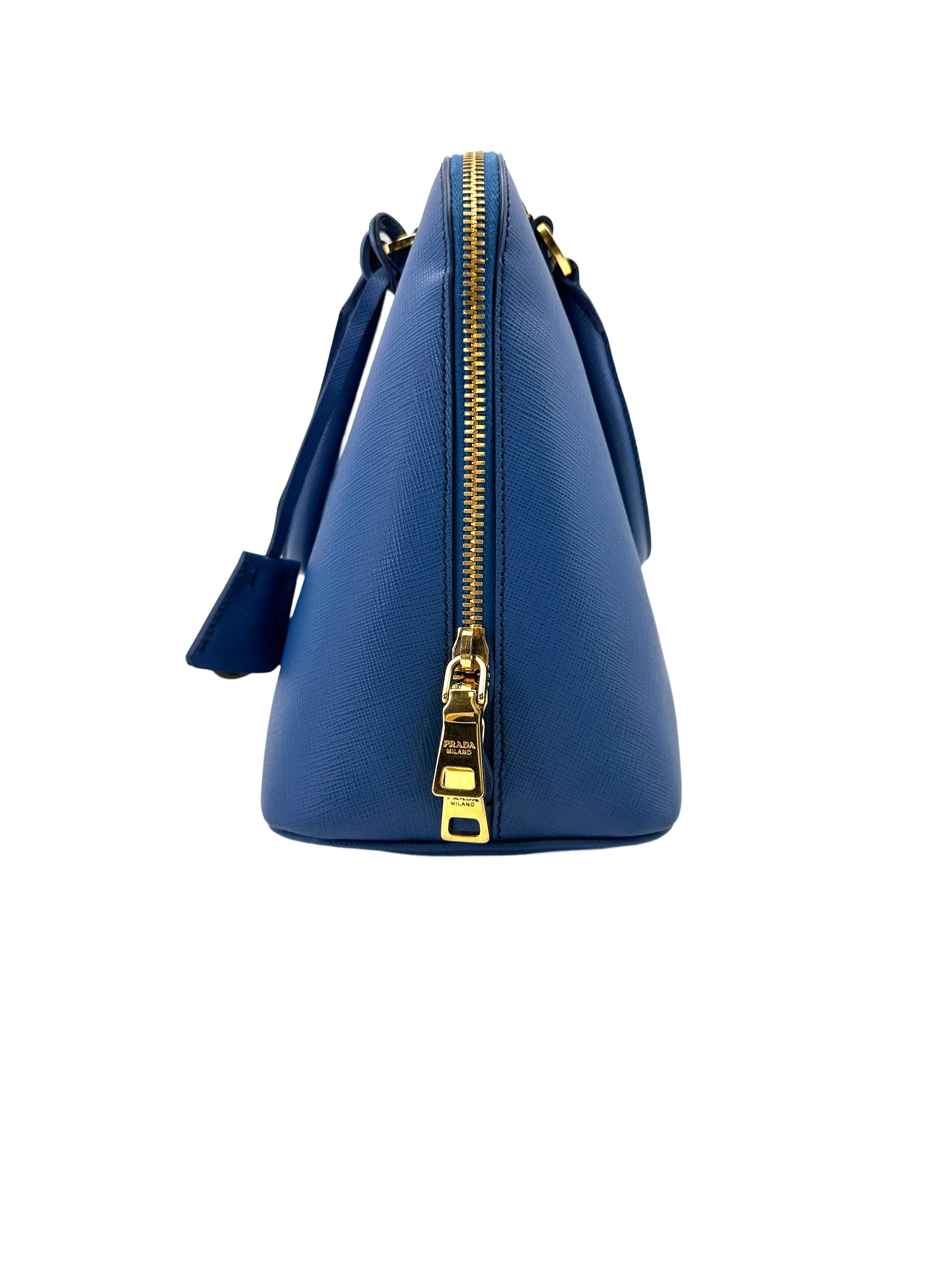 Prada Promenade Blue Saffiano Lux Small Size Handle Bag PR299