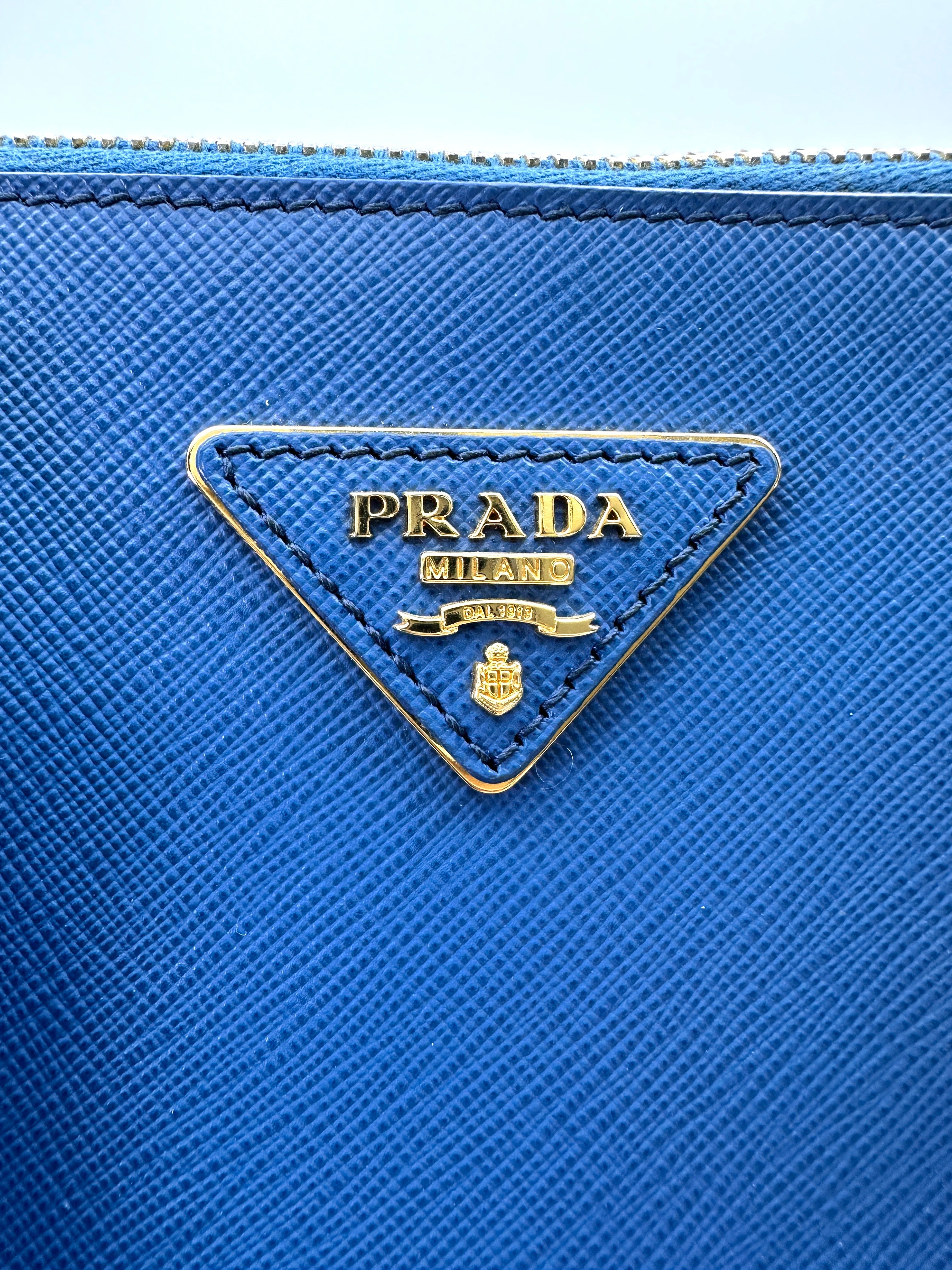 Prada Promenade Blue Saffiano Lux Small Size Handle Bag PR299