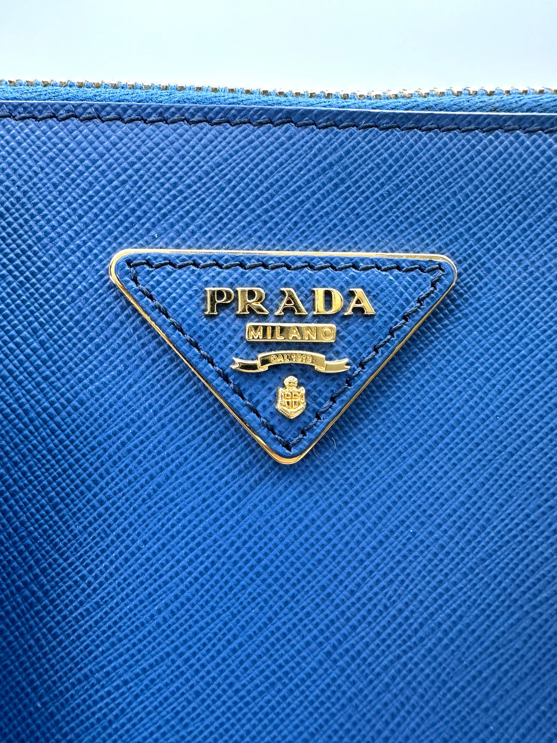 Prada Promenade Blue Saffiano Lux Small Size Handle Bag PR299