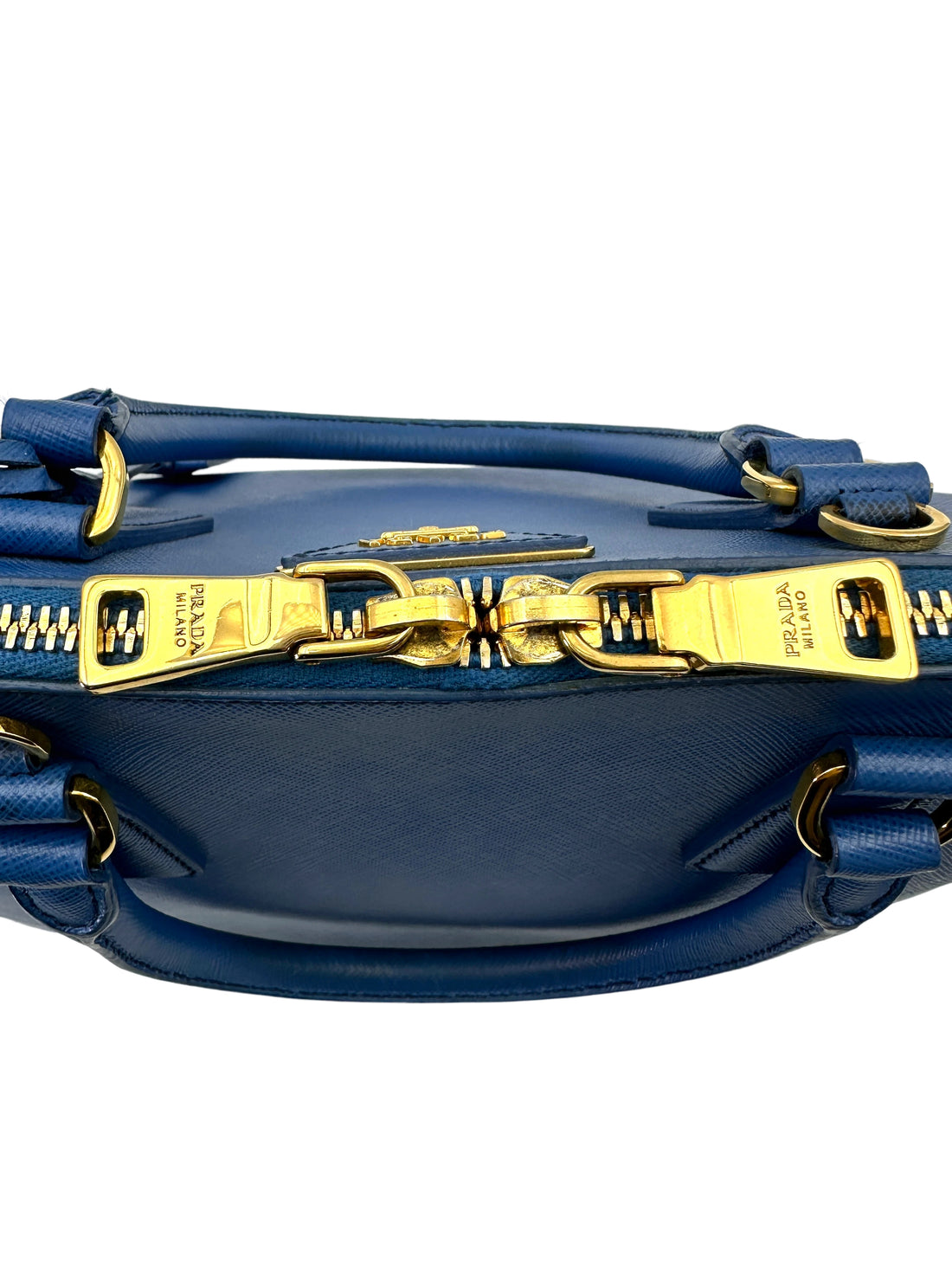 Prada Promenade Blue Saffiano Lux Small Size Handle Bag PR299