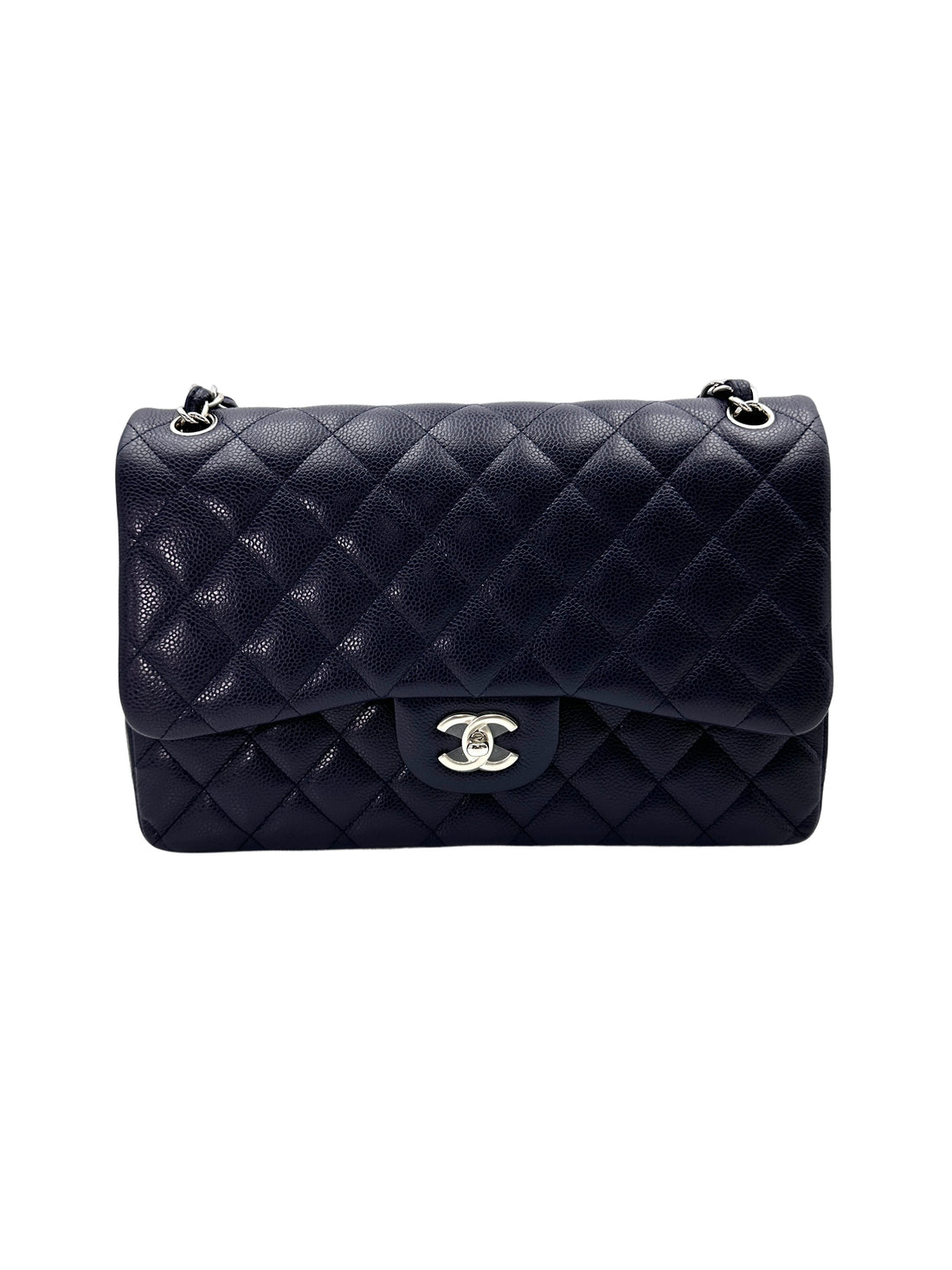 Chanel Classic Flap Navy Quilted Leather Jumbo Flap Bag With Silver Buckle(19***93) CC1870