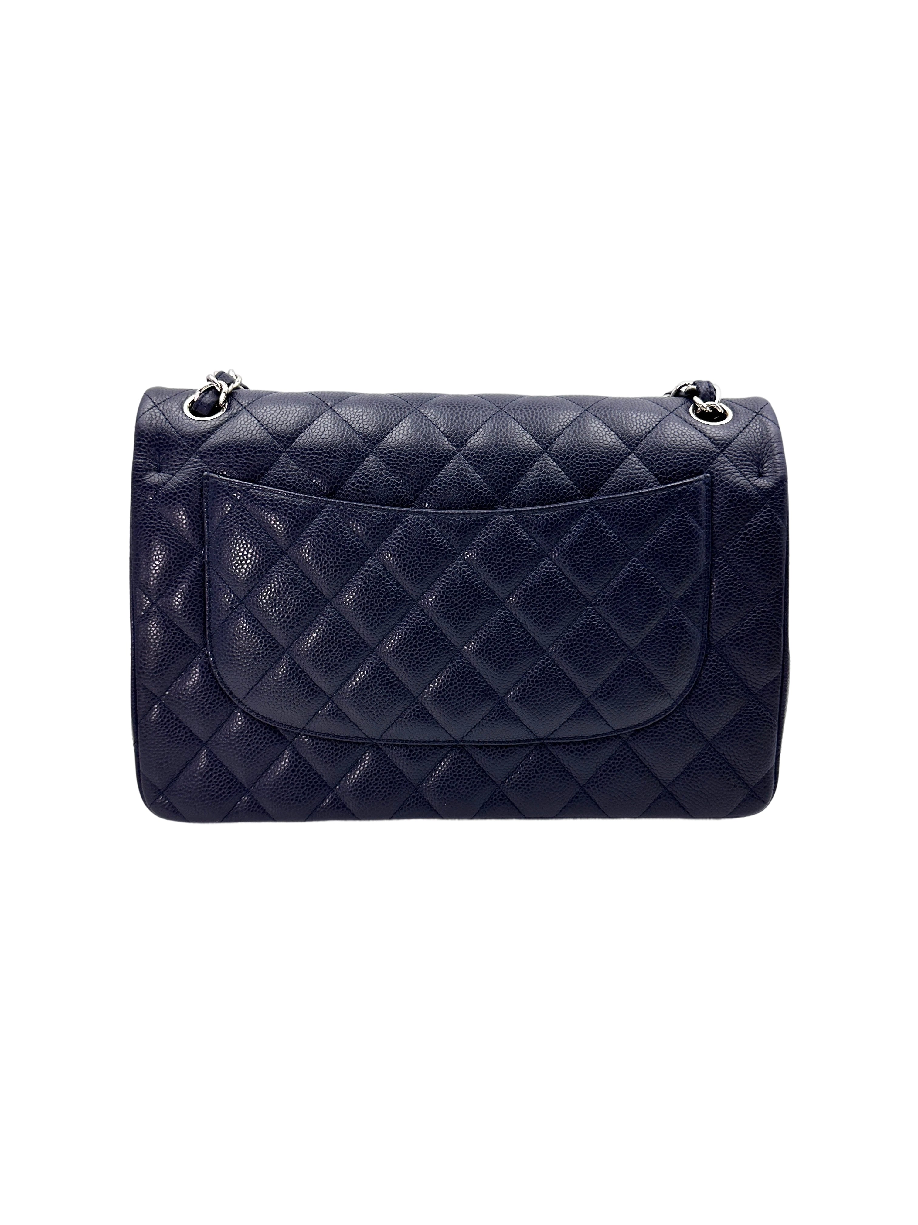 Chanel Classic Flap Navy Quilted Leather Jumbo Flap Bag With Silver Buckle(19***93) CC1870