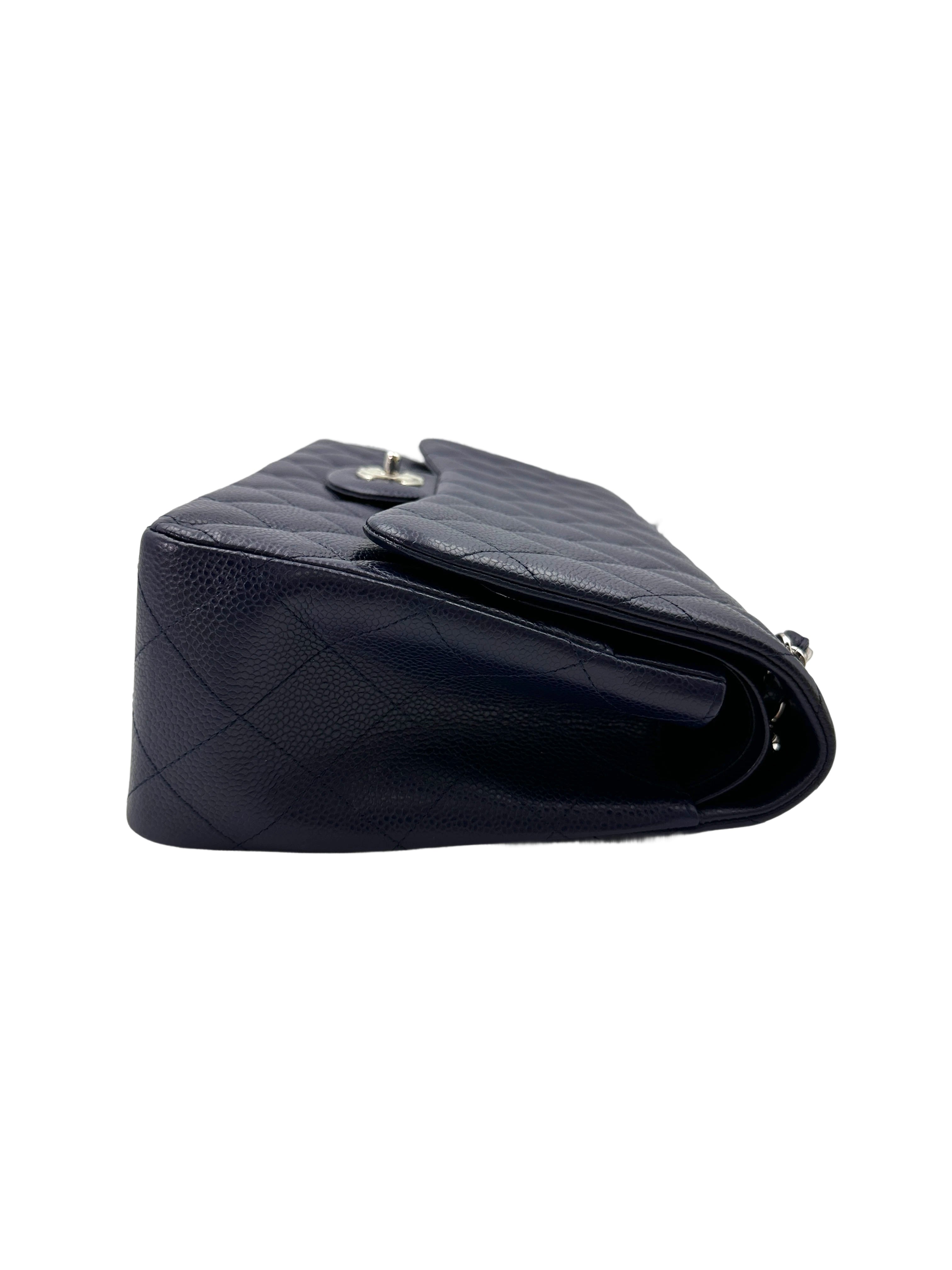 Chanel Classic Flap Navy Quilted Leather Jumbo Flap Bag With Silver Buckle(19***93) CC1870