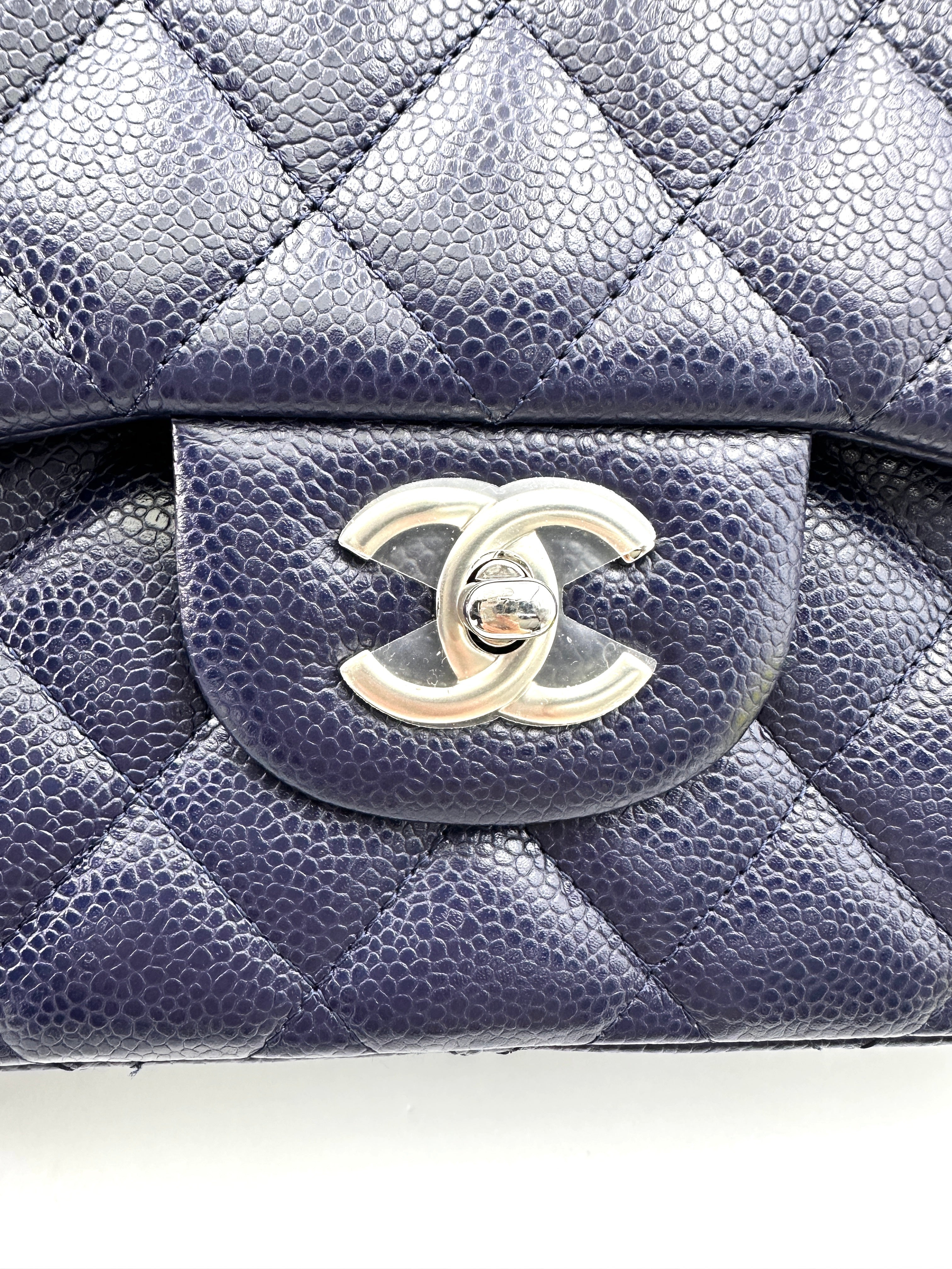 Chanel Classic Flap Navy Quilted Leather Jumbo Flap Bag With Silver Buckle(19***93) CC1870