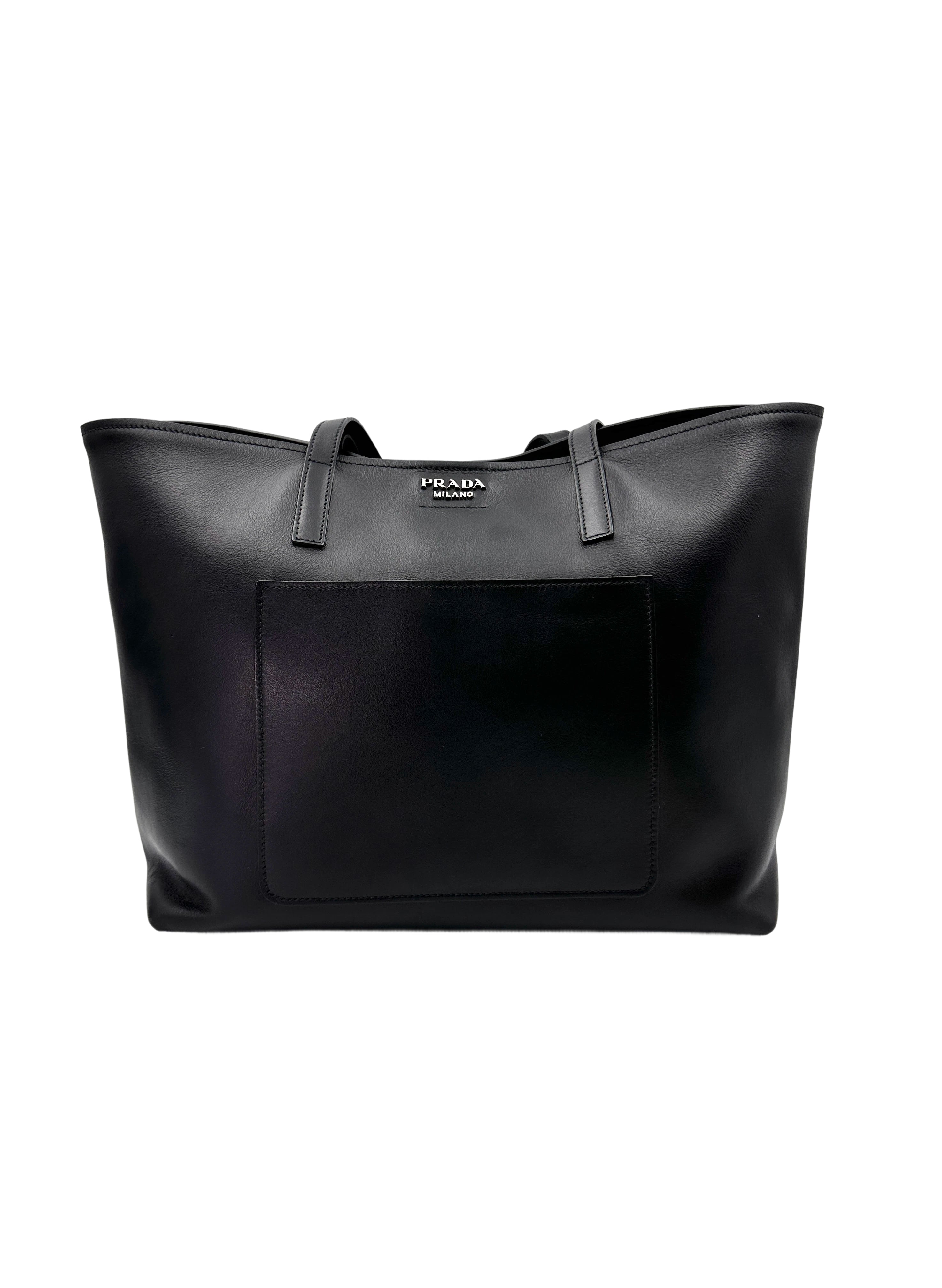 Prada Black Leather Shopping Tote Handle Bag IRIS204