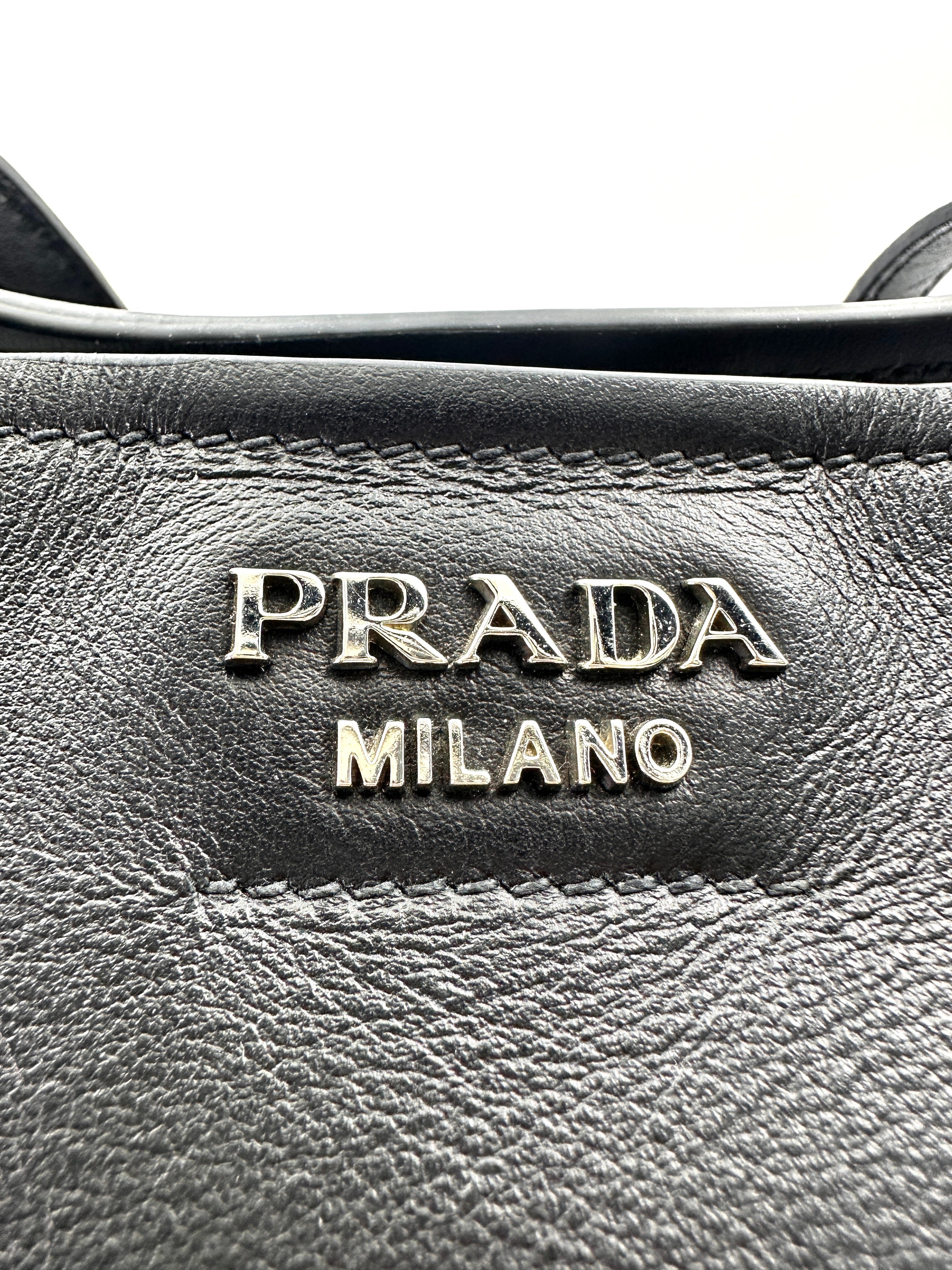 Prada Black Leather Shopping Tote Handle Bag IRIS204