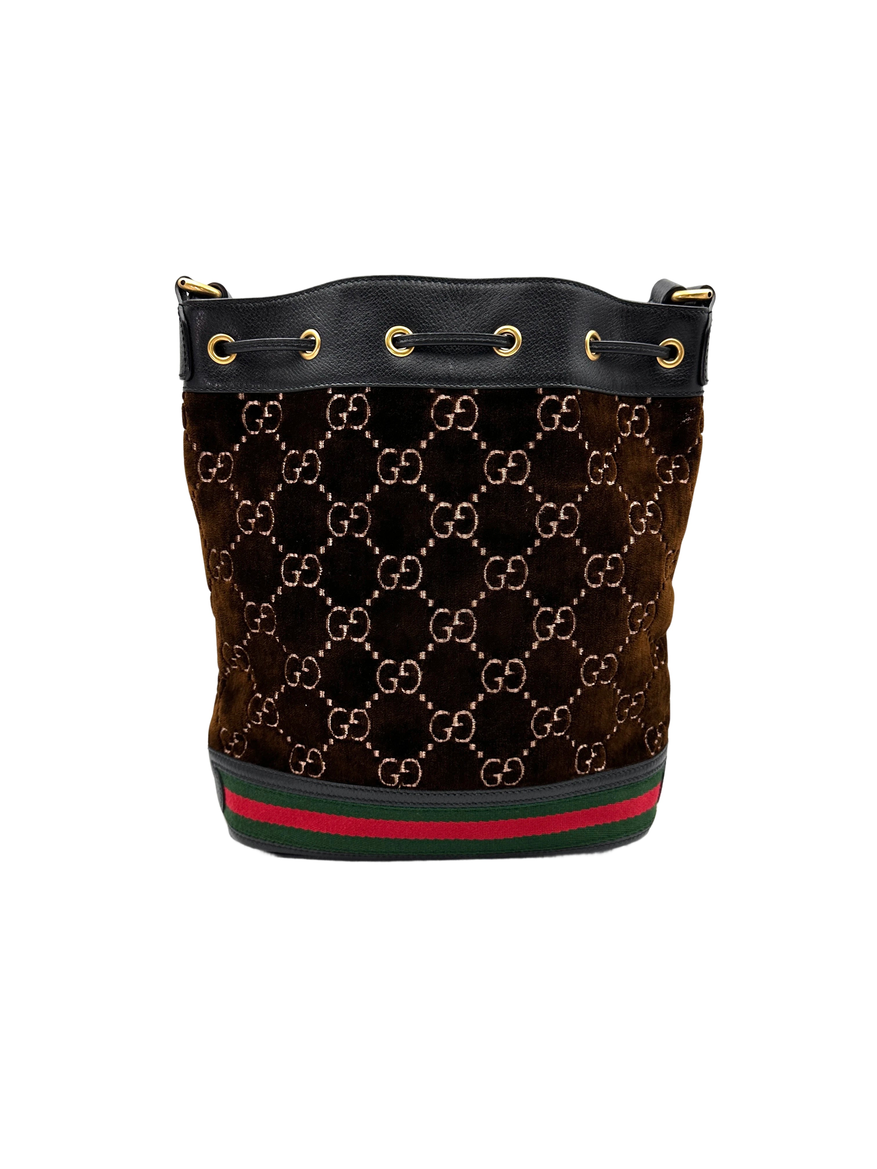 Gucci Ophidia GG Brown Velvet Bucket Bag GG905