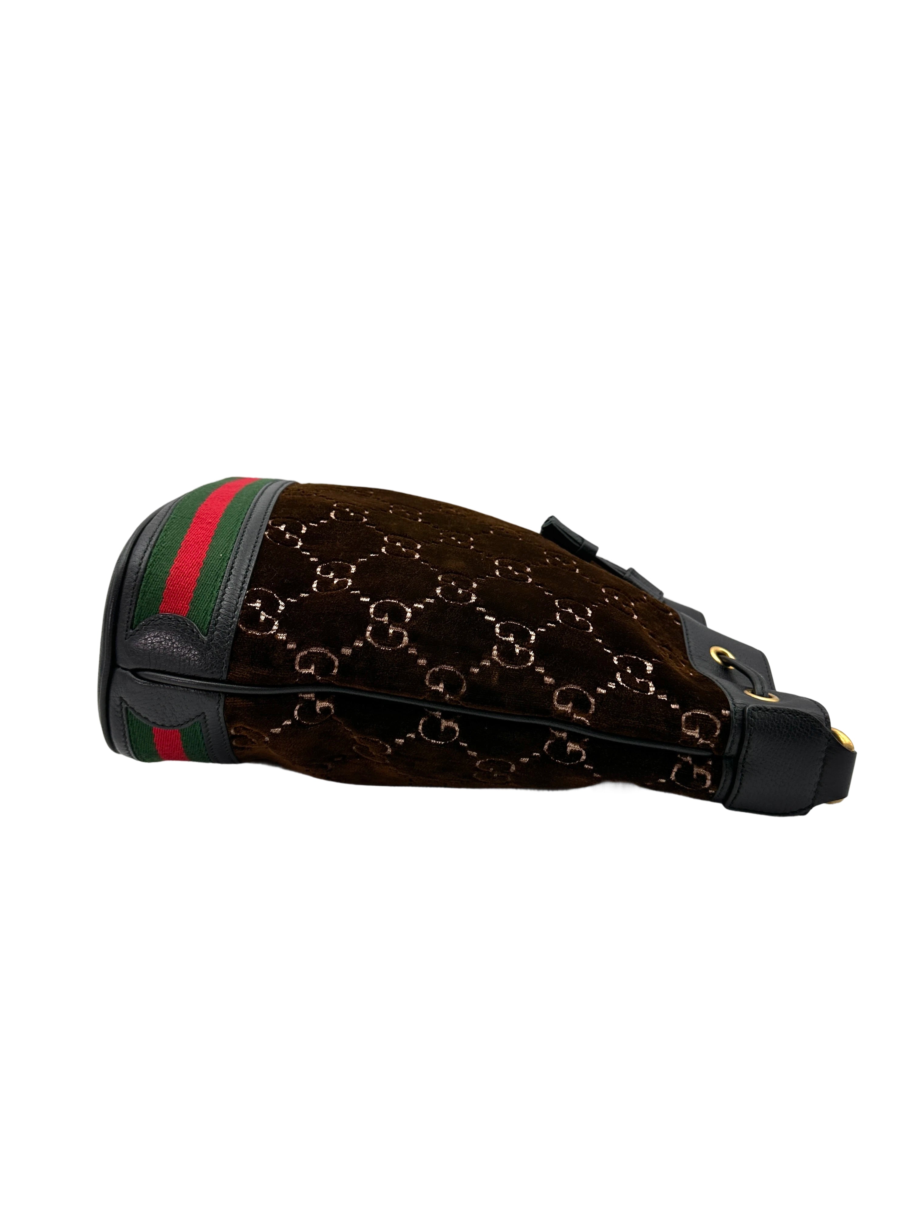 Gucci Ophidia GG Brown Velvet Bucket Bag GG905