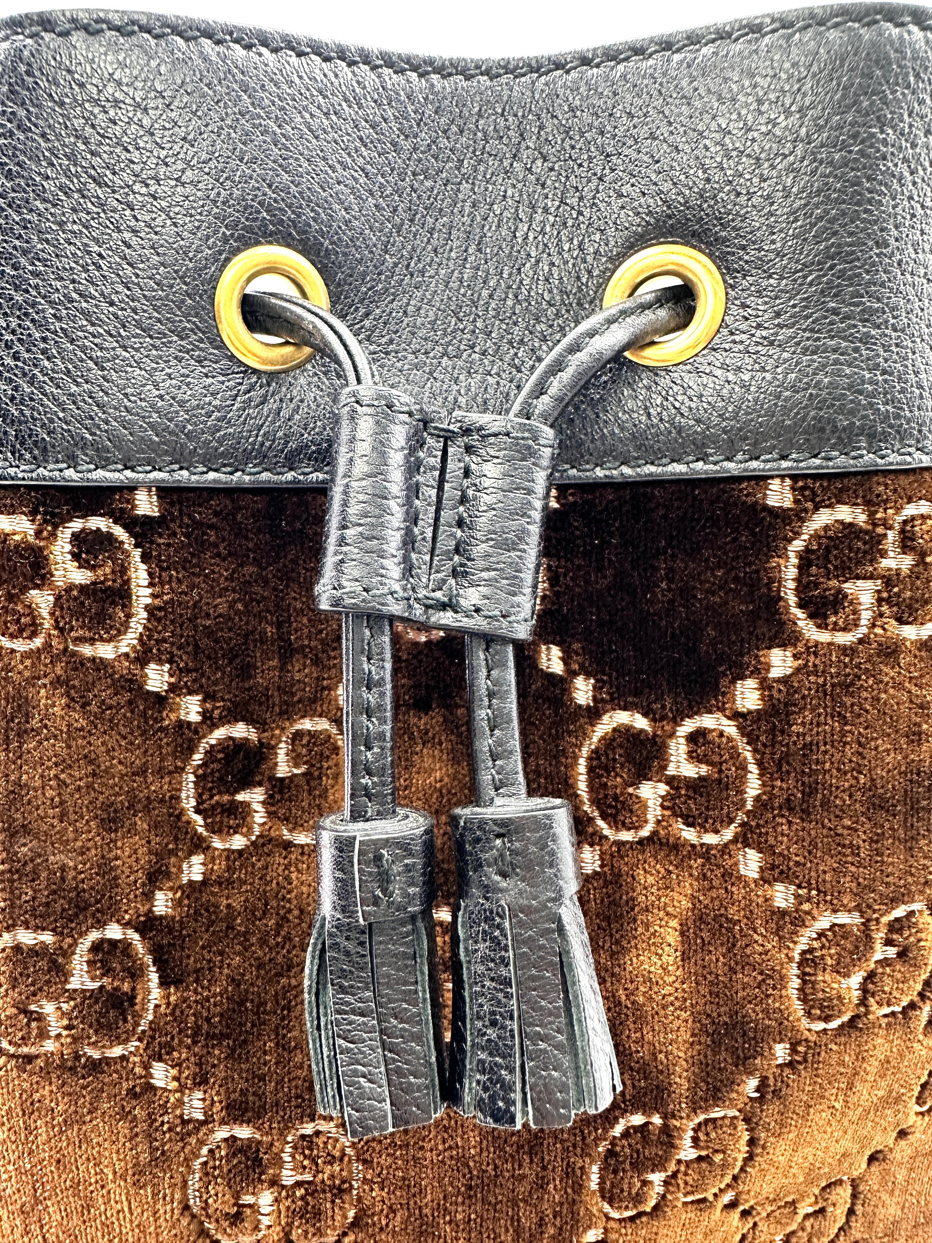 Gucci Ophidia GG Brown Velvet Bucket Bag GG905