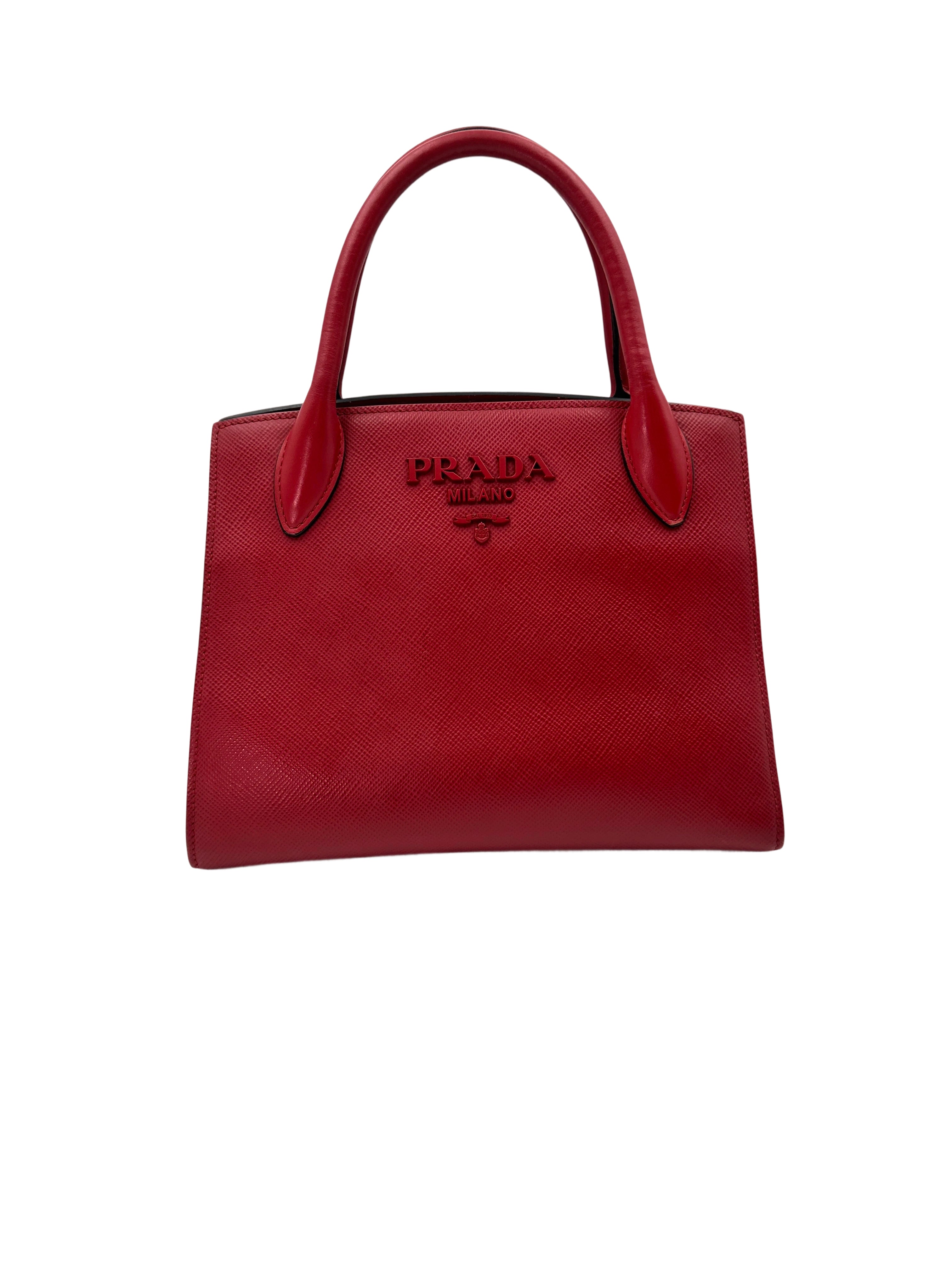 Prada Monochrome Red Saffiano Lux Tote Handle Bag PR301