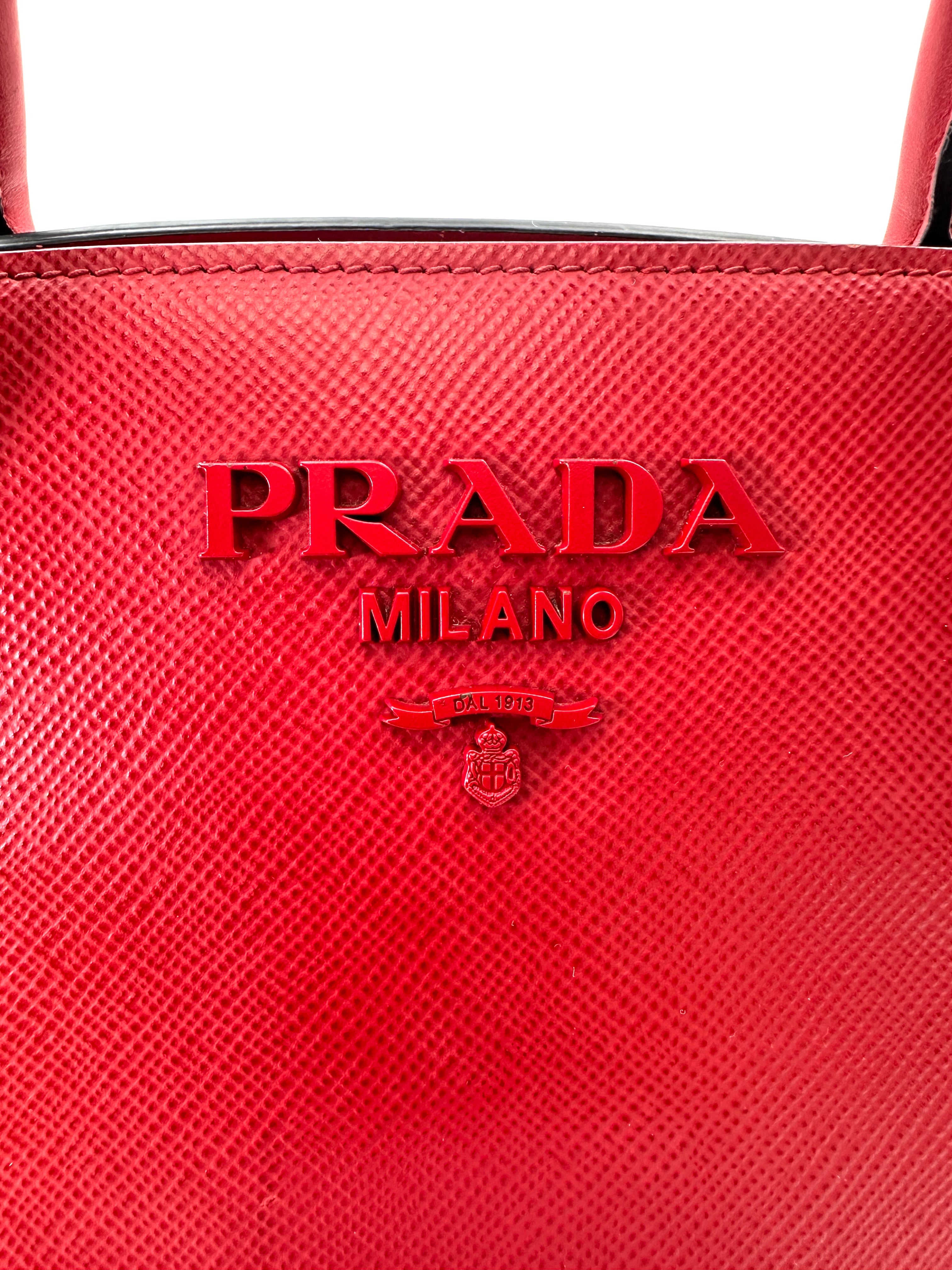 Prada Monochrome Red Saffiano Lux Tote Handle Bag PR301