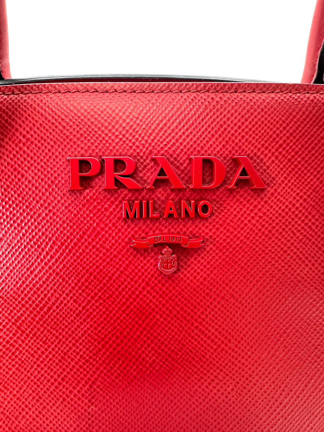 Prada Monochrome Red Saffiano Lux Tote Handle Bag PR301